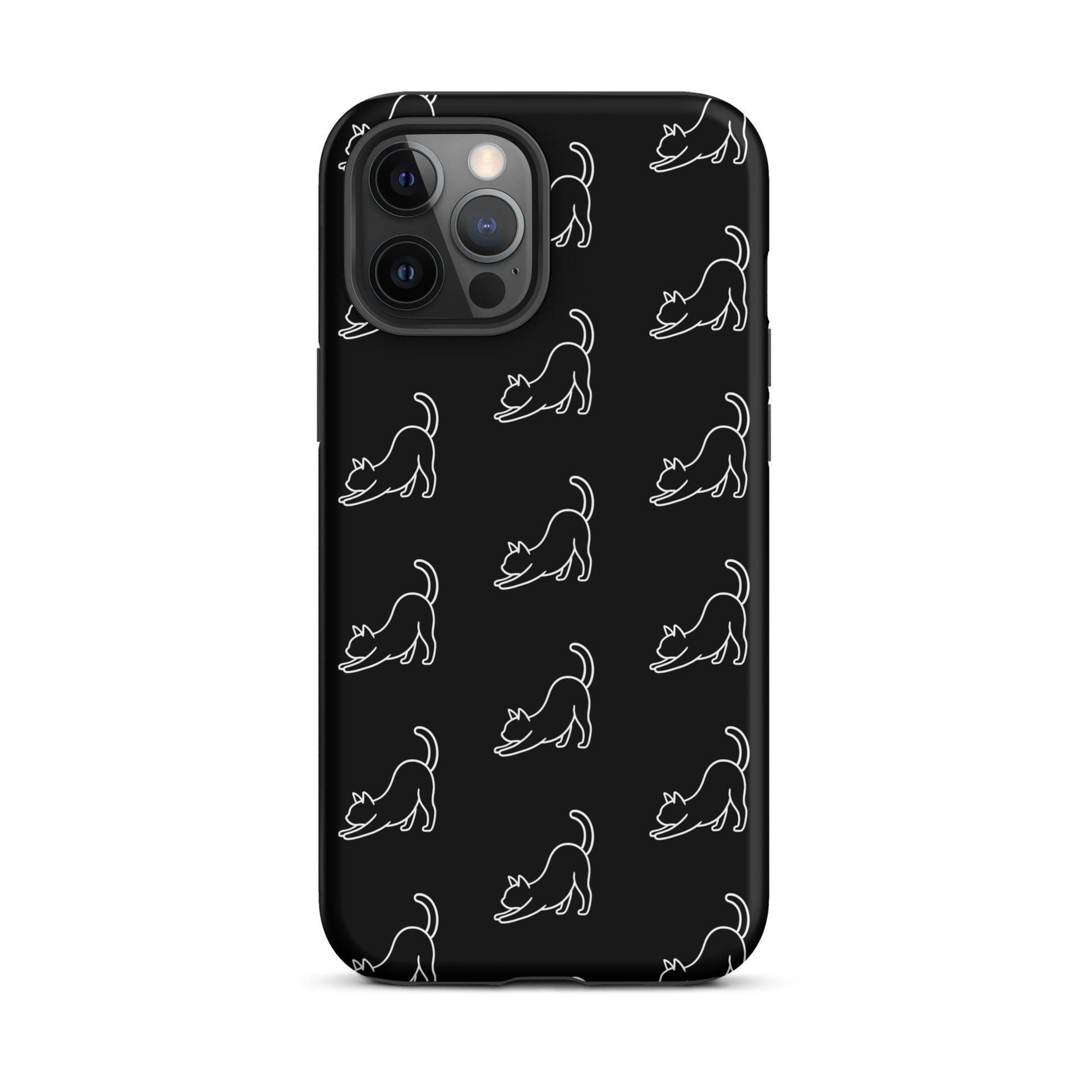 Phone Case for iPhone featuring minimalist stretching cat pattern, perfect for modern cat lovers seeking style with protection.