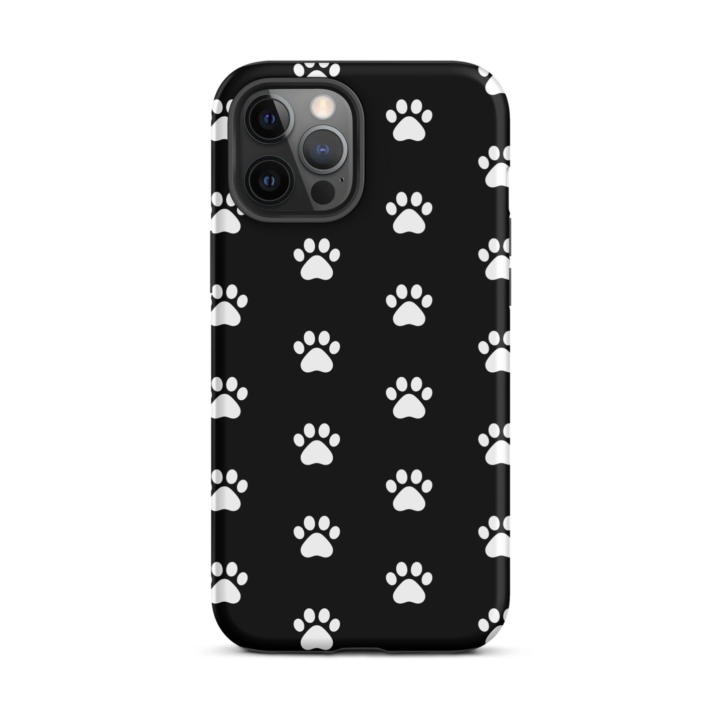 Phone Case for iPhone with stylish paw print design for pet lovers, minimalist black and white pattern featuring cat and dog paw icons.