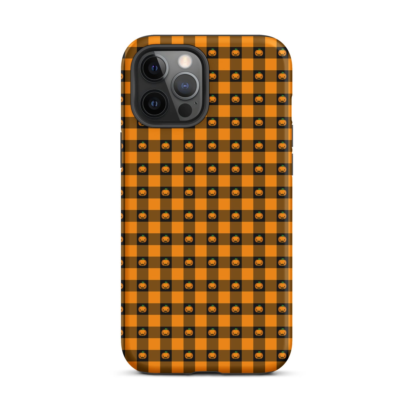Phone Case for iPhone with gingham Halloween pumpkin design, featuring a playful pattern of jack-o'-lanterns for a festive look.