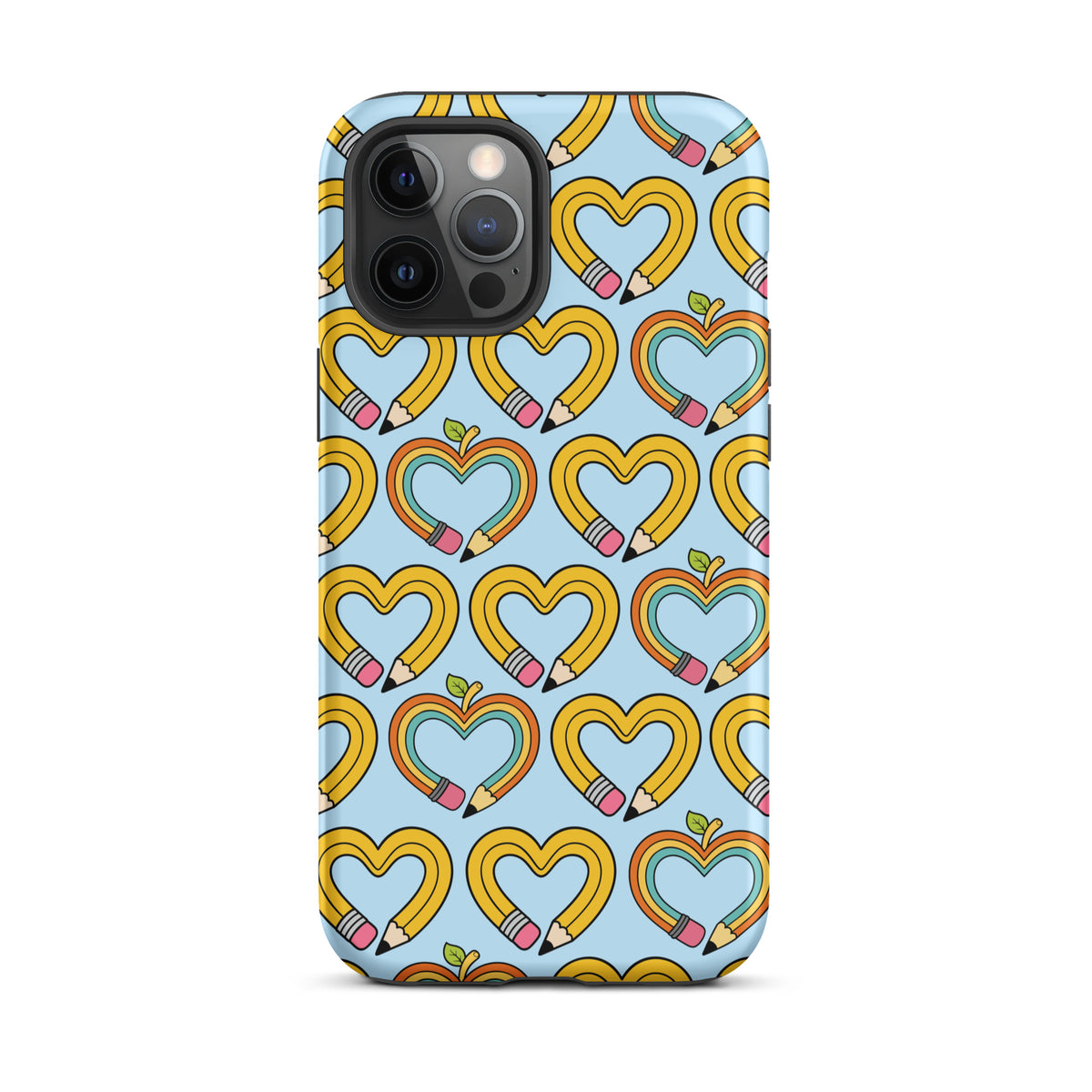 Phone Case with playful pencil-heart pattern and green leaves, perfect for back-to-school creativity and imagination.