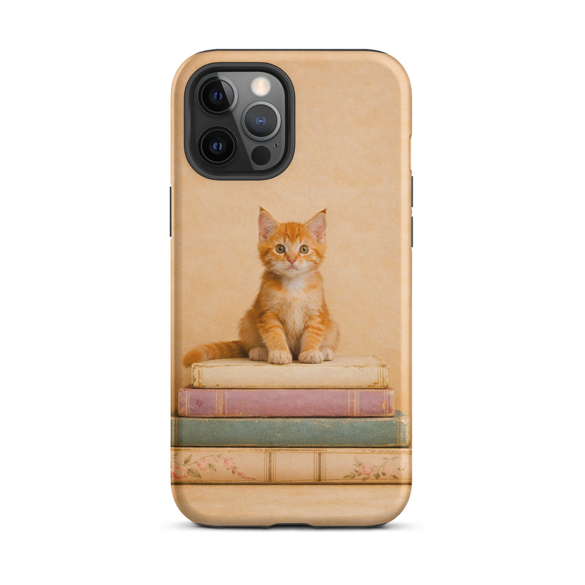 Phone Case for iPhone with cozy kitten on vintage books design