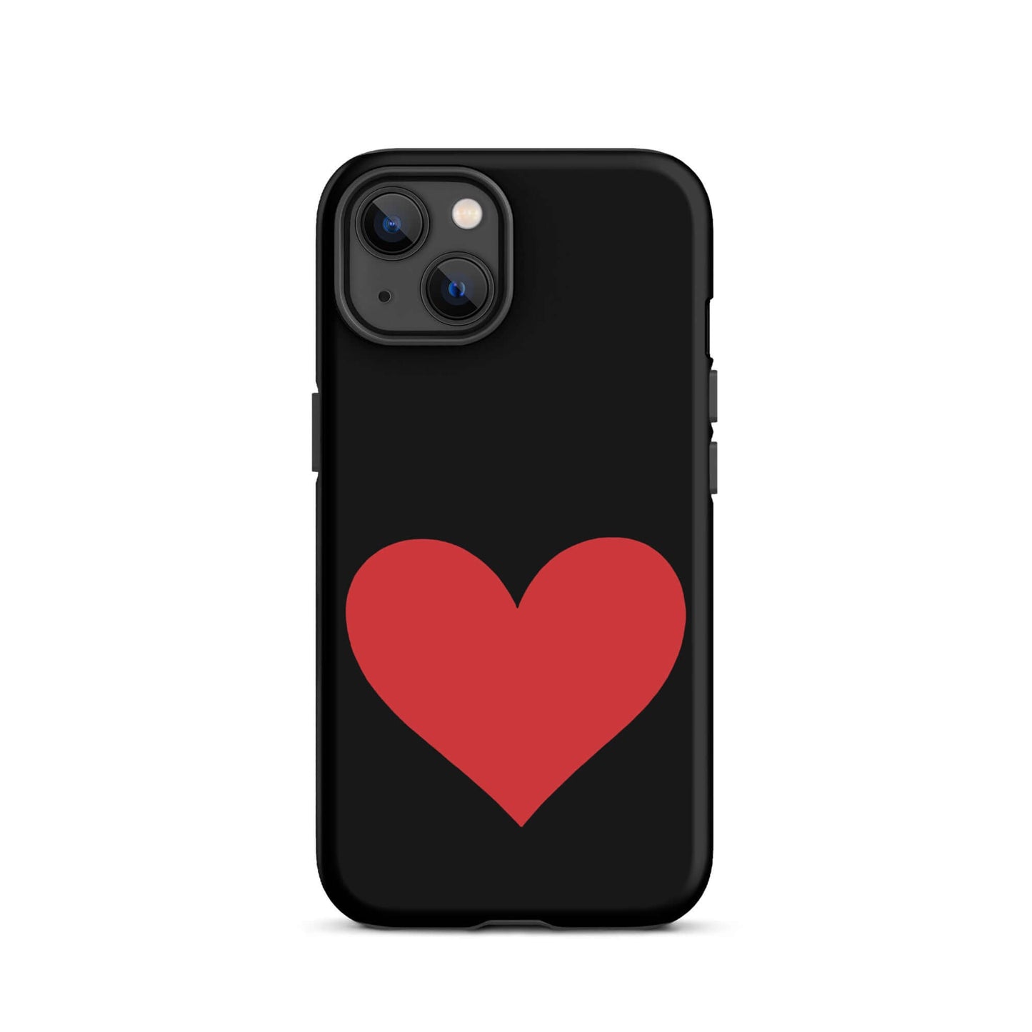 Phone Case for iPhone featuring a bold red heart graphic on a black background.