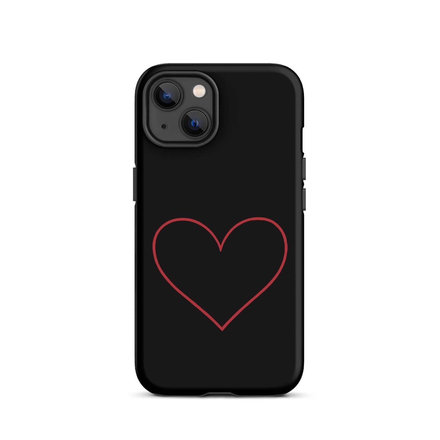 Phone Case for iPhone featuring a minimalist crimson heart design on a sleek black background.