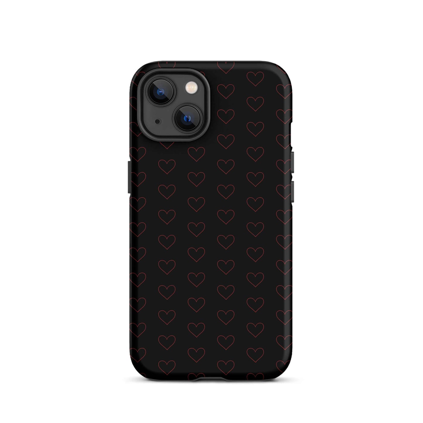 Phone Case for iPhone featuring a stylish crimson heart pattern on a black background.