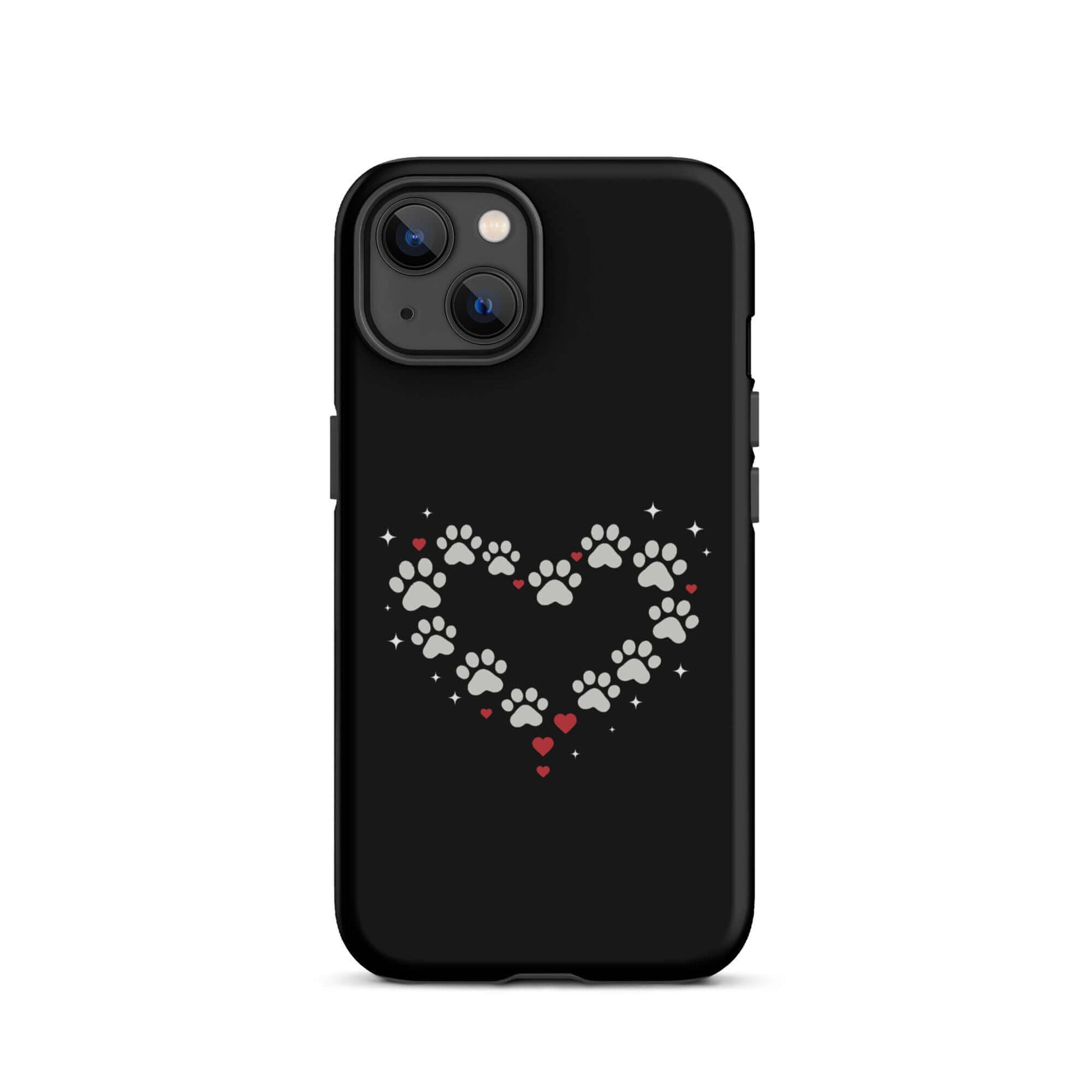 Phone Case for iPhone featuring a paw-print heart design on a black background.