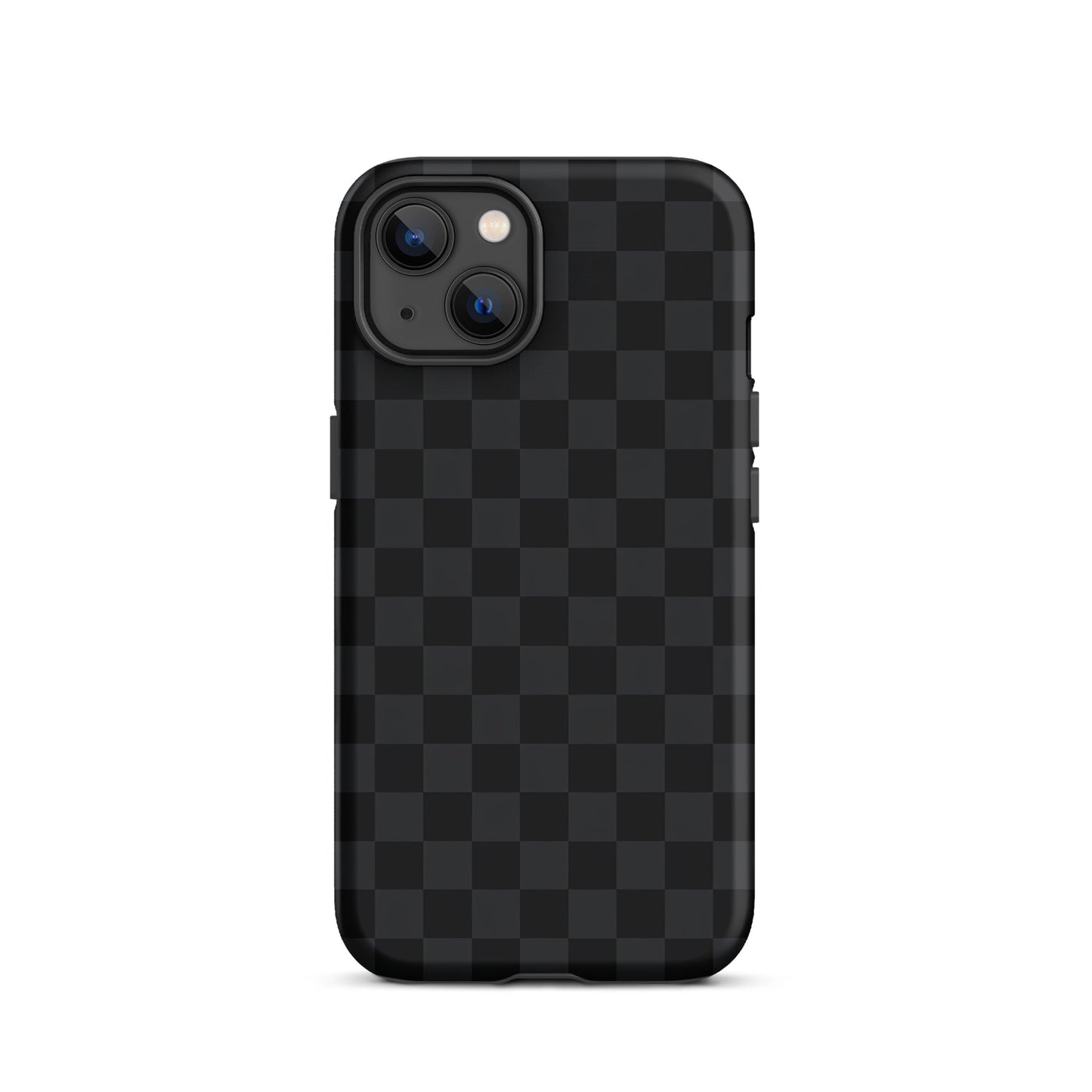 Phone Case for iPhone with black and charcoal checkered design, modern minimalist style, provides sleek sophistication and protection.