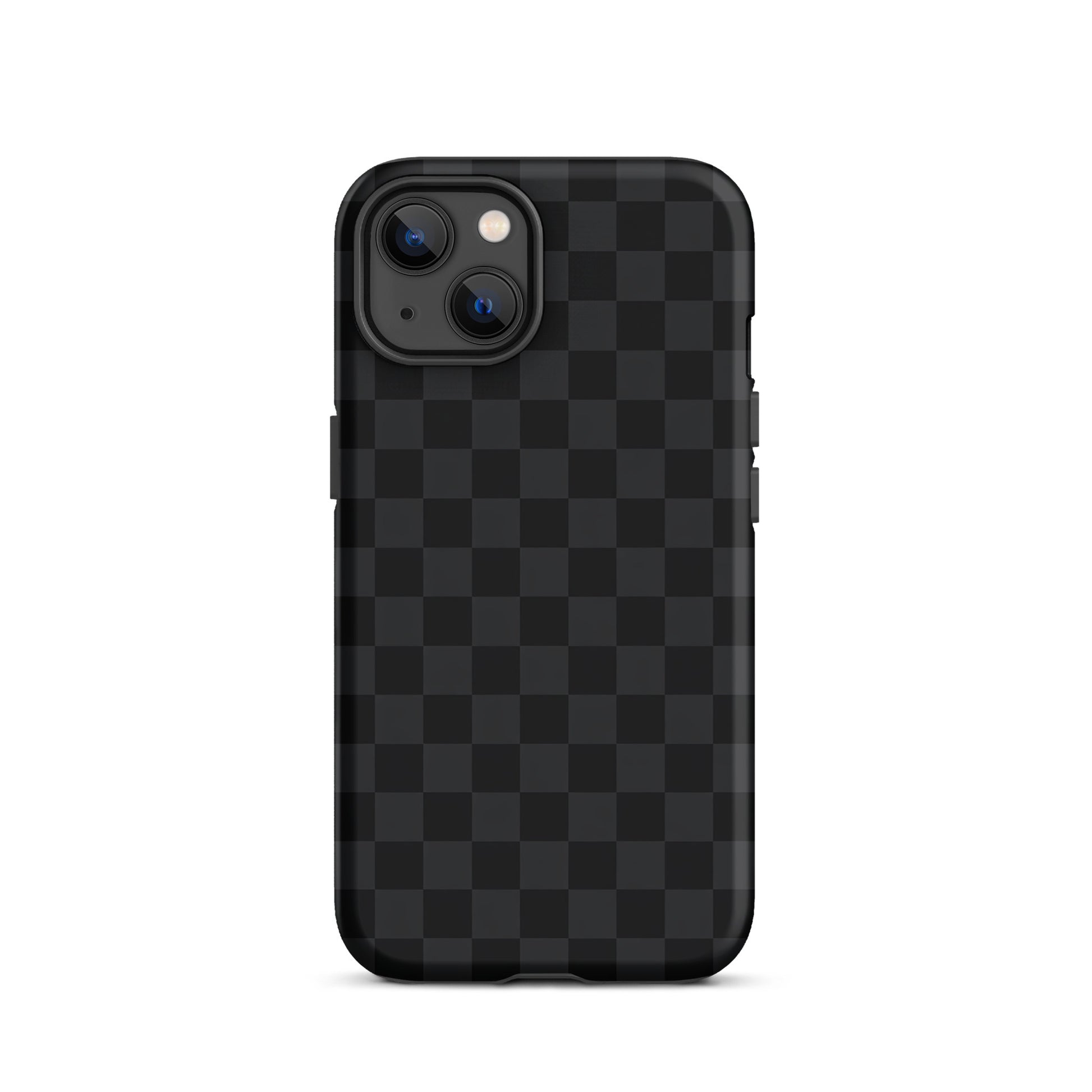 Phone Case for iPhone with black and charcoal checkered design, modern minimalist style, provides sleek sophistication and protection.