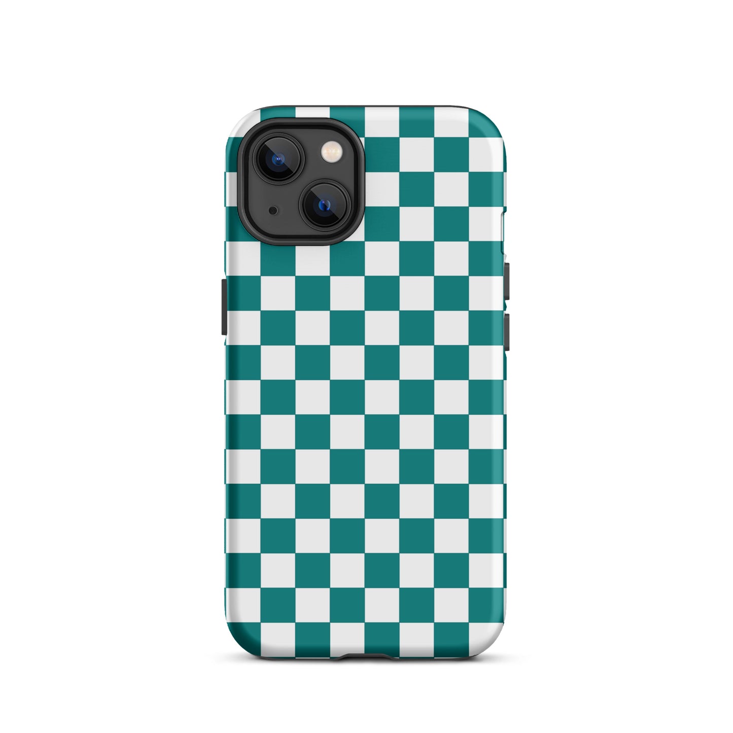 Phone Case with teal and white checkered design for iPhone, showcasing a bold and playful pattern to enhance your device's style.