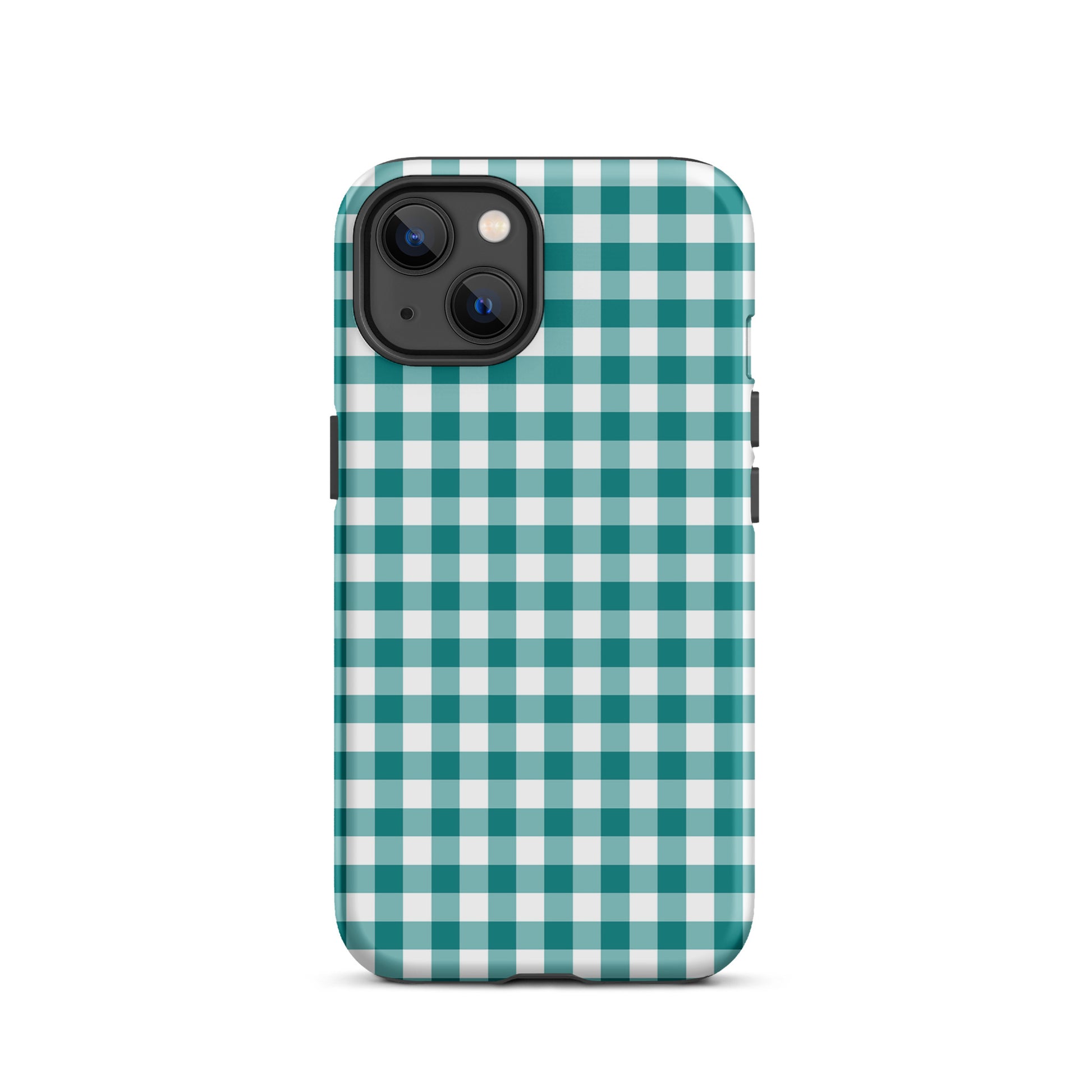 Phone Case with teal and white gingham pattern for iPhone, stylish and durable design, chic accessory for everyday use.