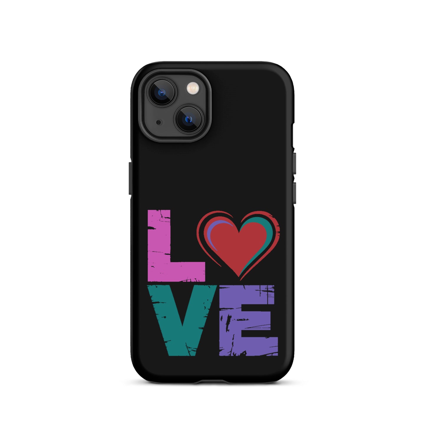Love Dual Layer Tough Case for iPhones with heart design on black background