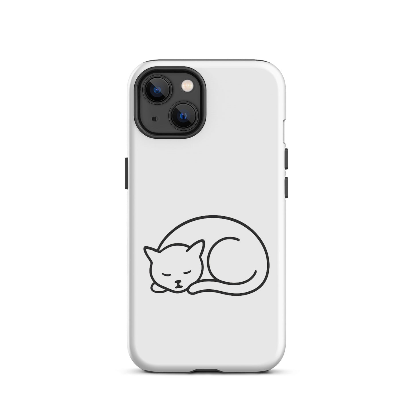 Phone case for iPhone with minimalist curled-up cat design, offering dual-layer protection for cat lovers.