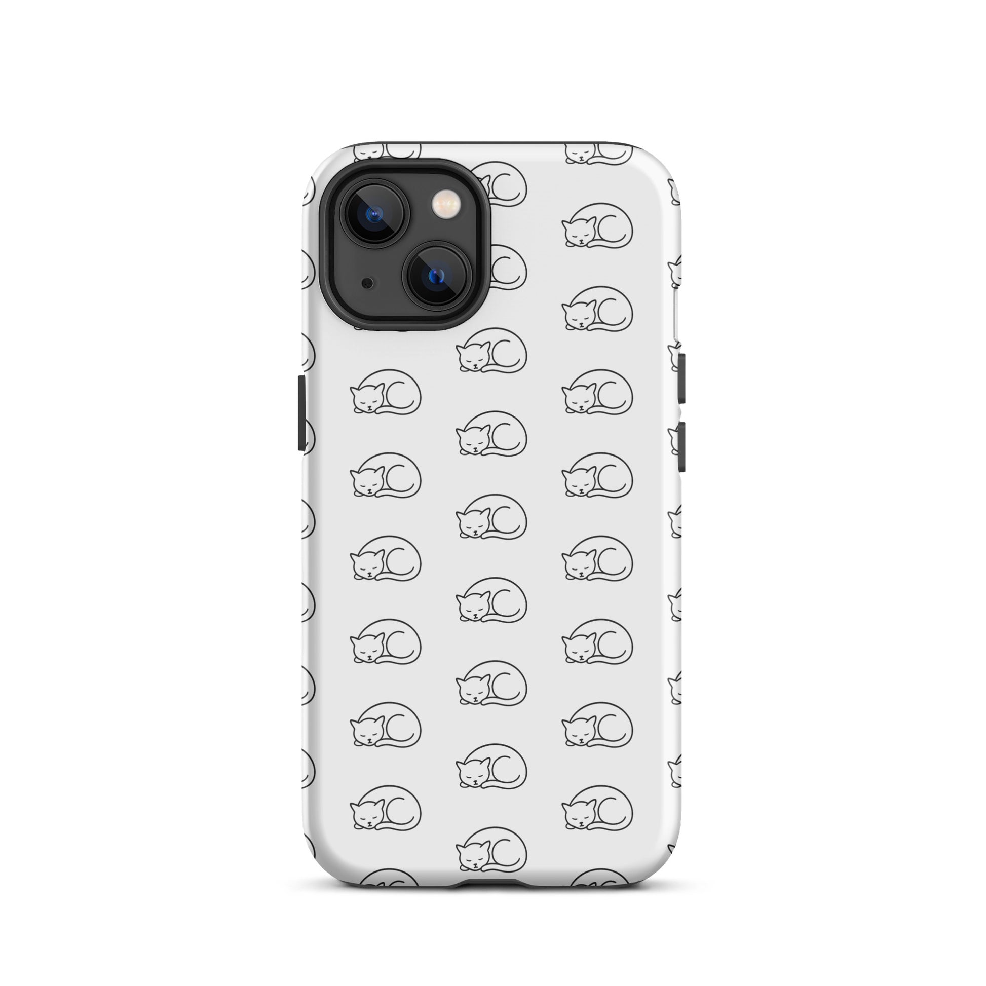 Phone Case for iPhone with curled-up cat pattern, ideal for feline fans seeking stylish, protective phone accessories.