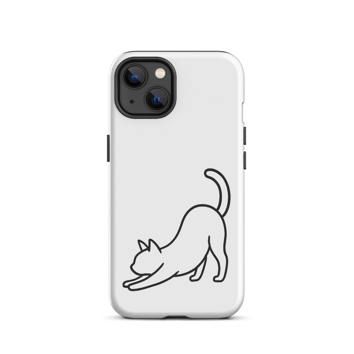 Phone Case for iPhone with minimalist stretching cat design, offering impact protection for cat lovers.