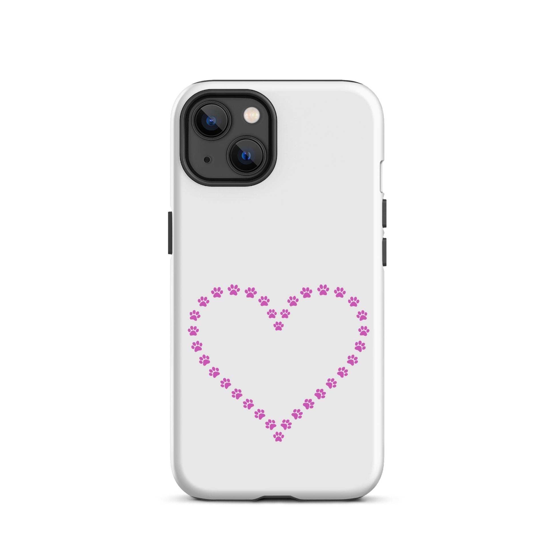 Phone Case with pink paw print heart design for iPhone, perfect for pet lovers and animal enthusiasts seeking style and protection.