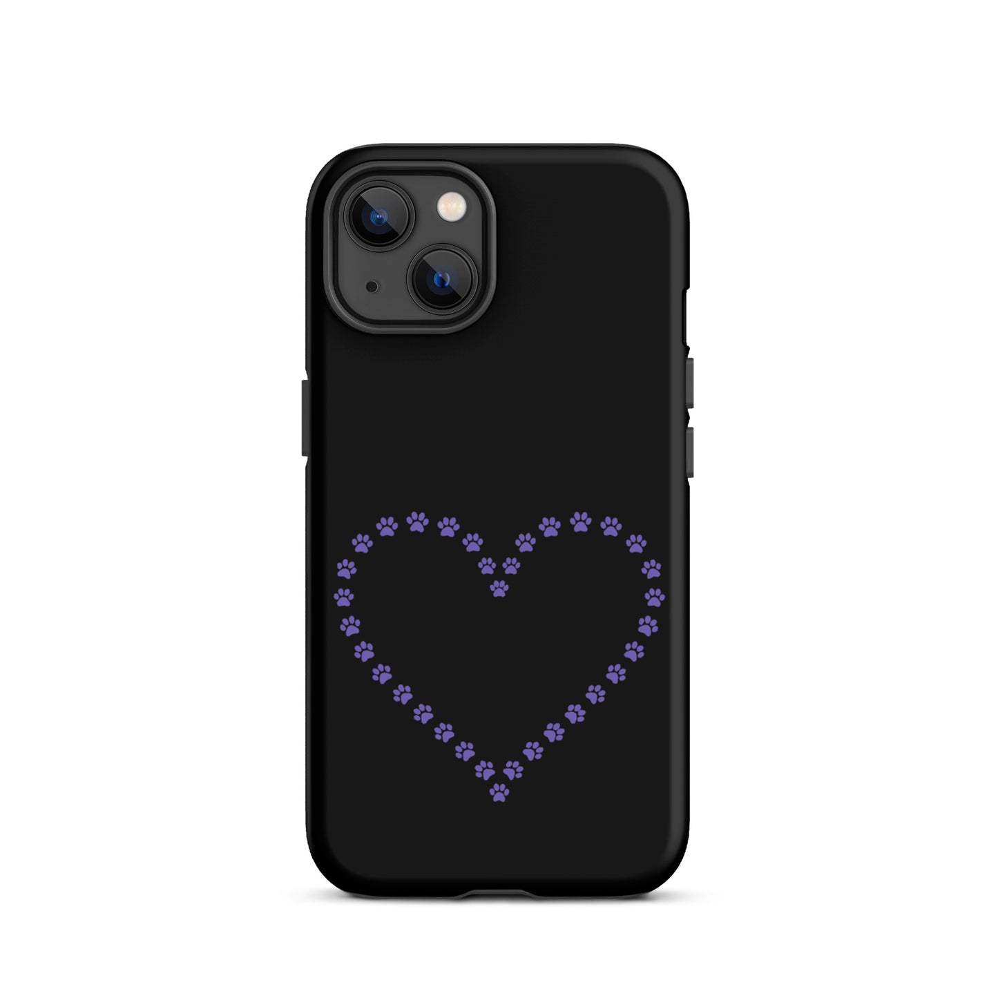 Phone Case for iPhone featuring heart design of purple paw prints for pet lovers, minimalist animal art design, durable protection