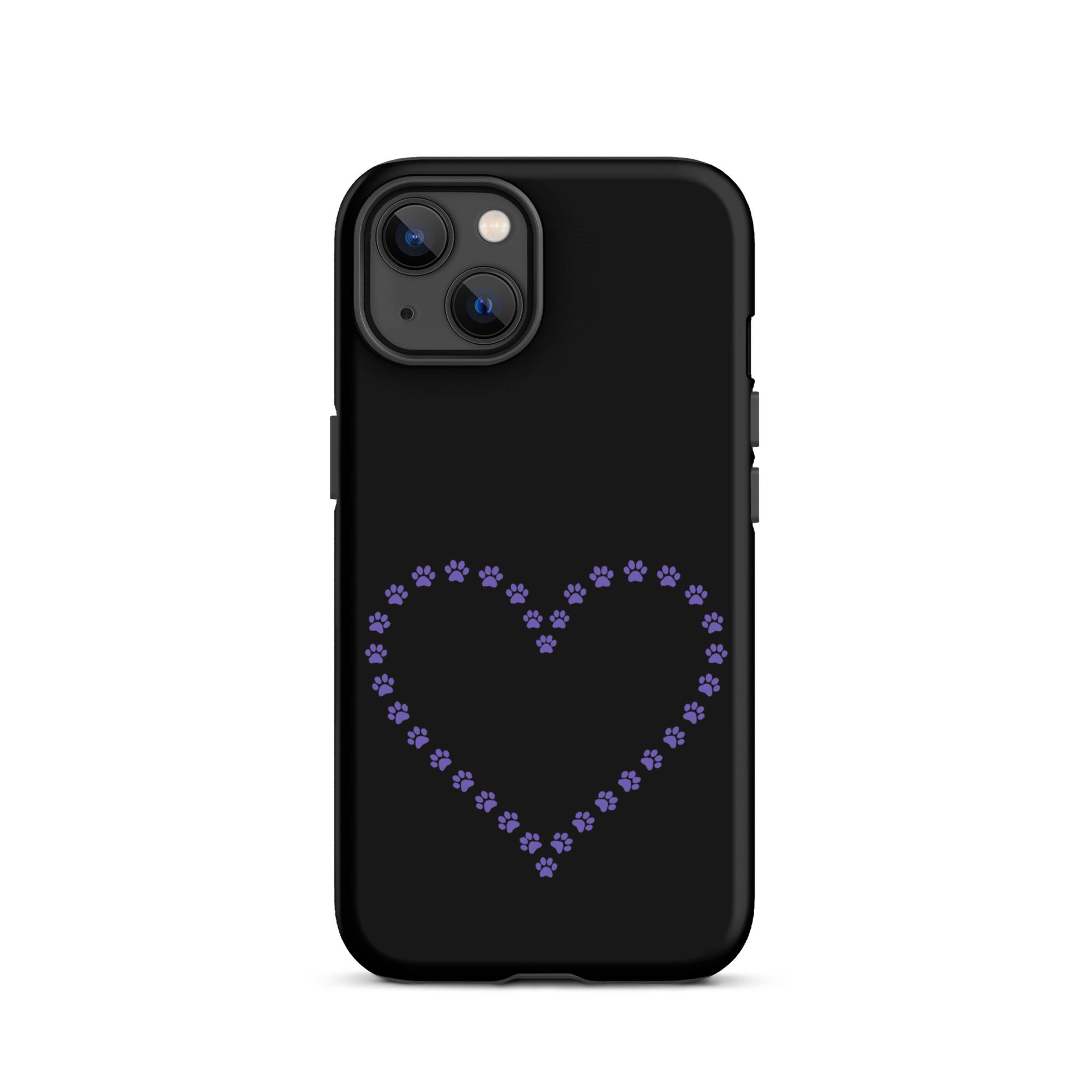Phone Case for iPhone featuring heart design of purple paw prints for pet lovers, minimalist animal art design, durable protection