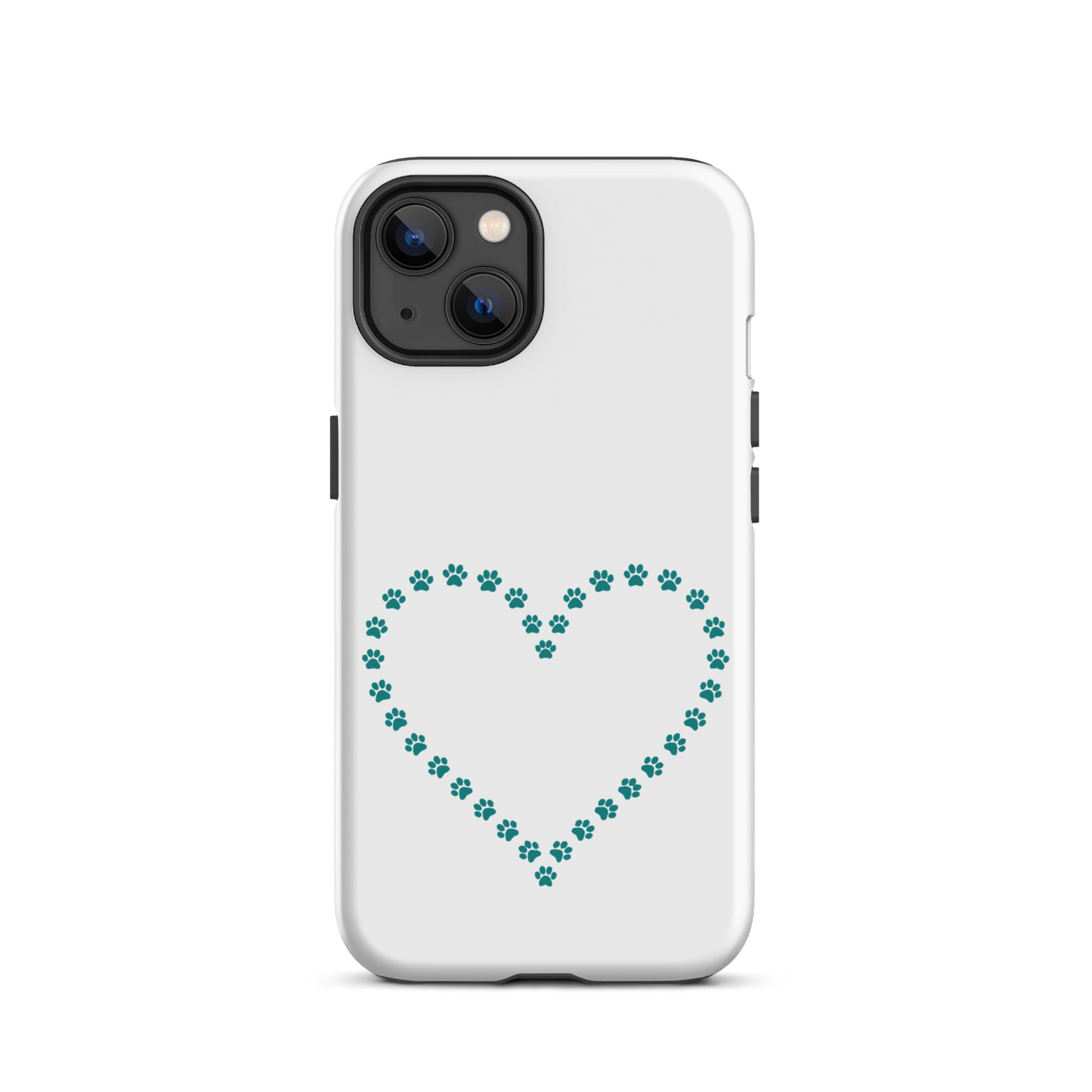Phone Case: Cute paw print heart design for pet lovers on iPhone case, blending charm and durability for cat and dog enthusiasts.