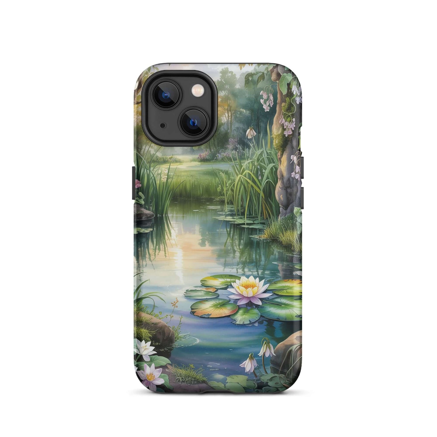 Phone Case for iPhone with Enchanted Pond design featuring lily pads, tranquil water, and lush greenery for a storybook charm.