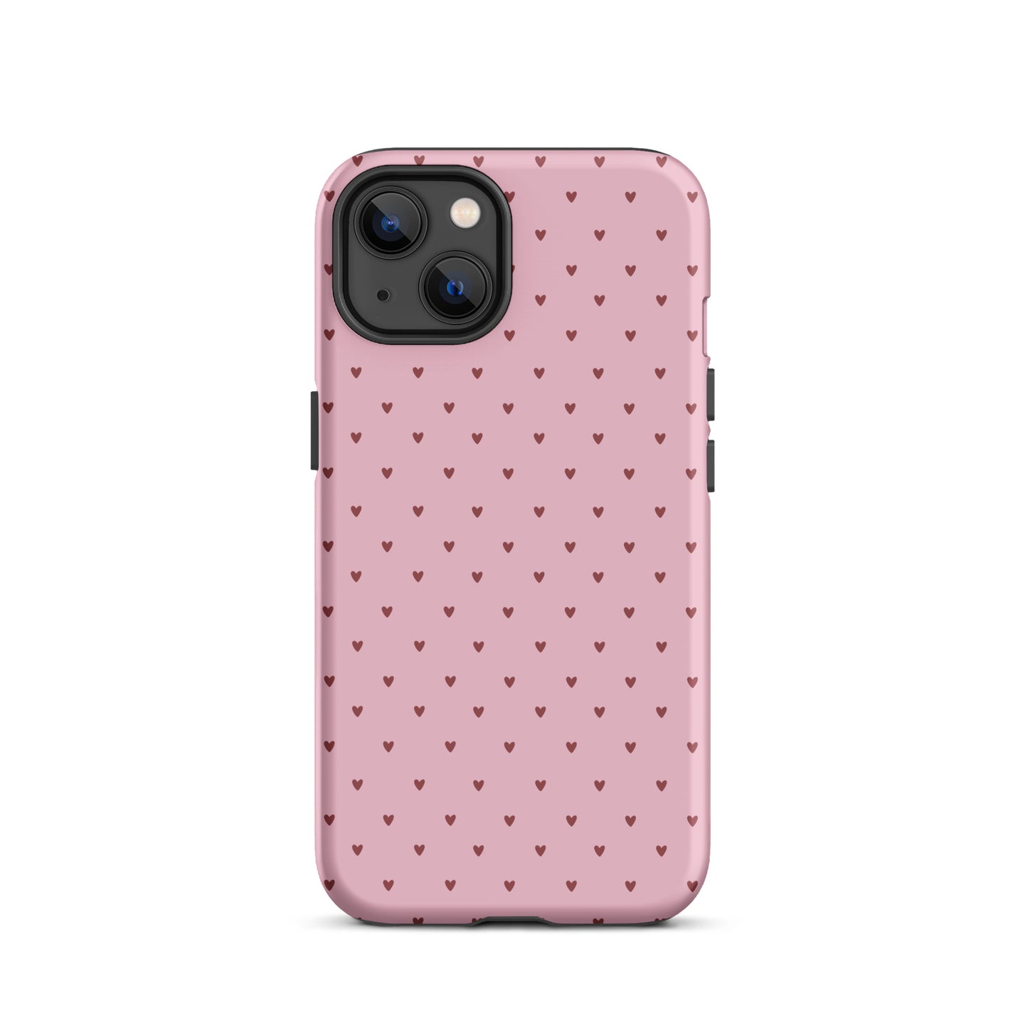 Phone Case for iPhone with heart-dot pattern on pink background, combining cute and minimalist design.