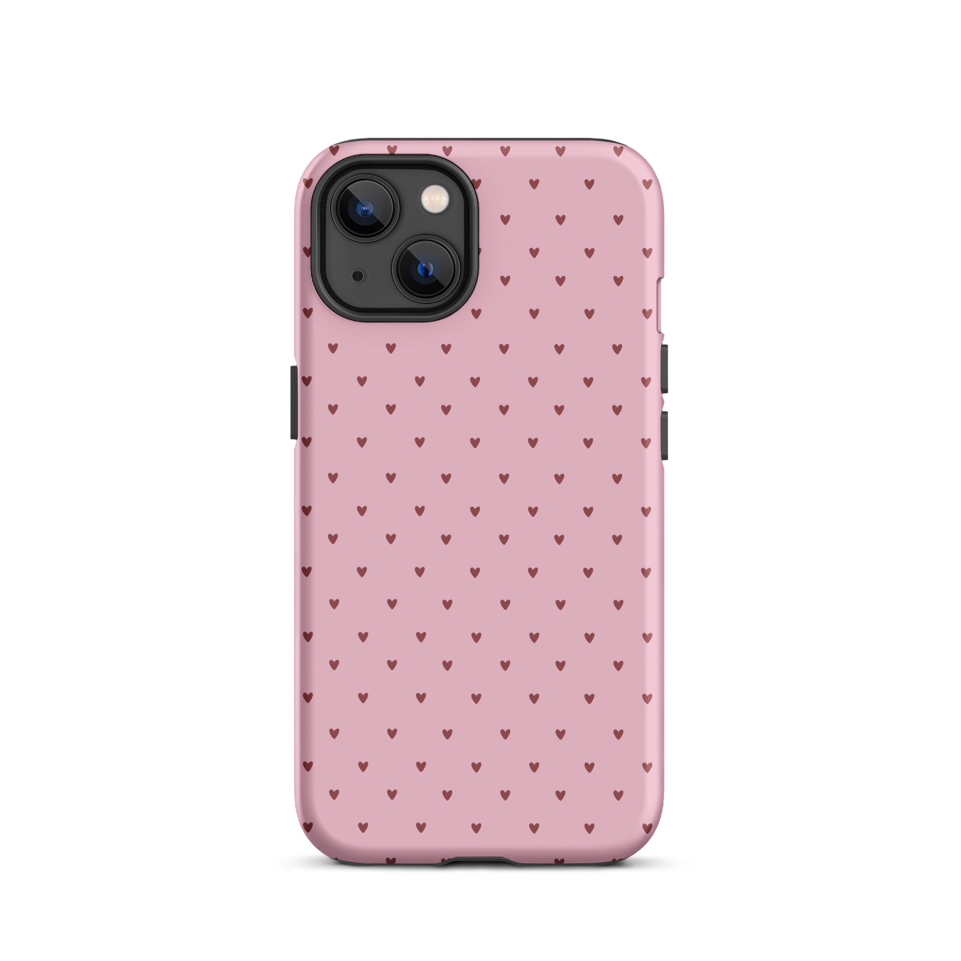 Phone Case for iPhone with heart-dot pattern on pink background, combining cute and minimalist design.