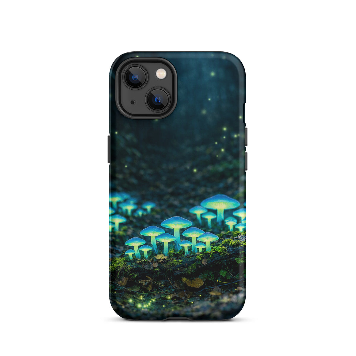 Phone Case for iPhone featuring glowing forest mushrooms with ethereal blue‑green light, creating a magical and dreamy woodland scene.