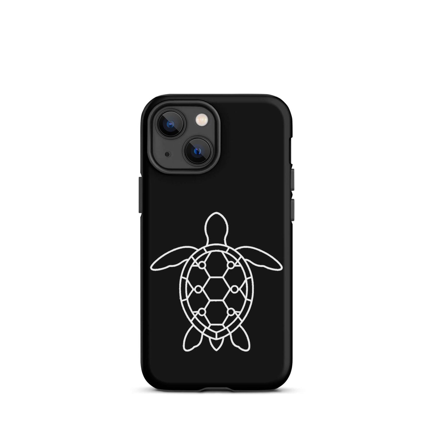 Phone case featuring a minimalist sea turtle silhouette with a geometric shell pattern.