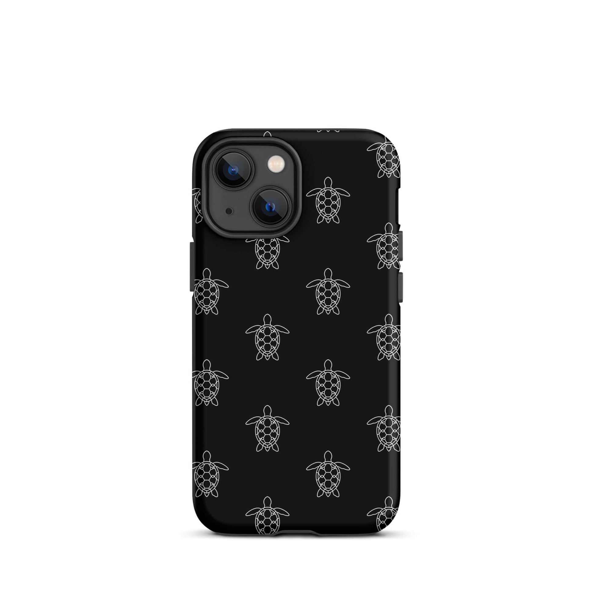 Phone Case for iPhone featuring minimalist sea turtle pattern in clean vector lines on a black background.