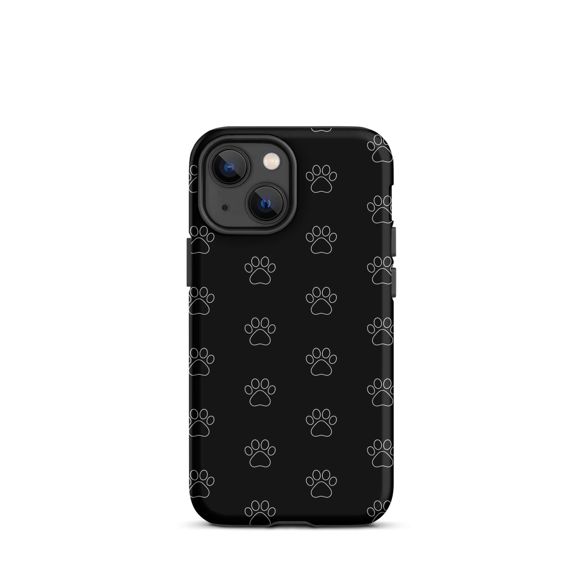 Phone Case for iPhone with playful paw print pattern in black, perfect for pet lovers.