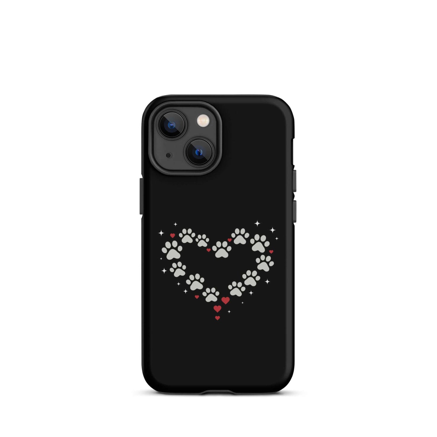Phone Case featuring a stylish paw-print heart design for pet lovers, set against a bold black backdrop.