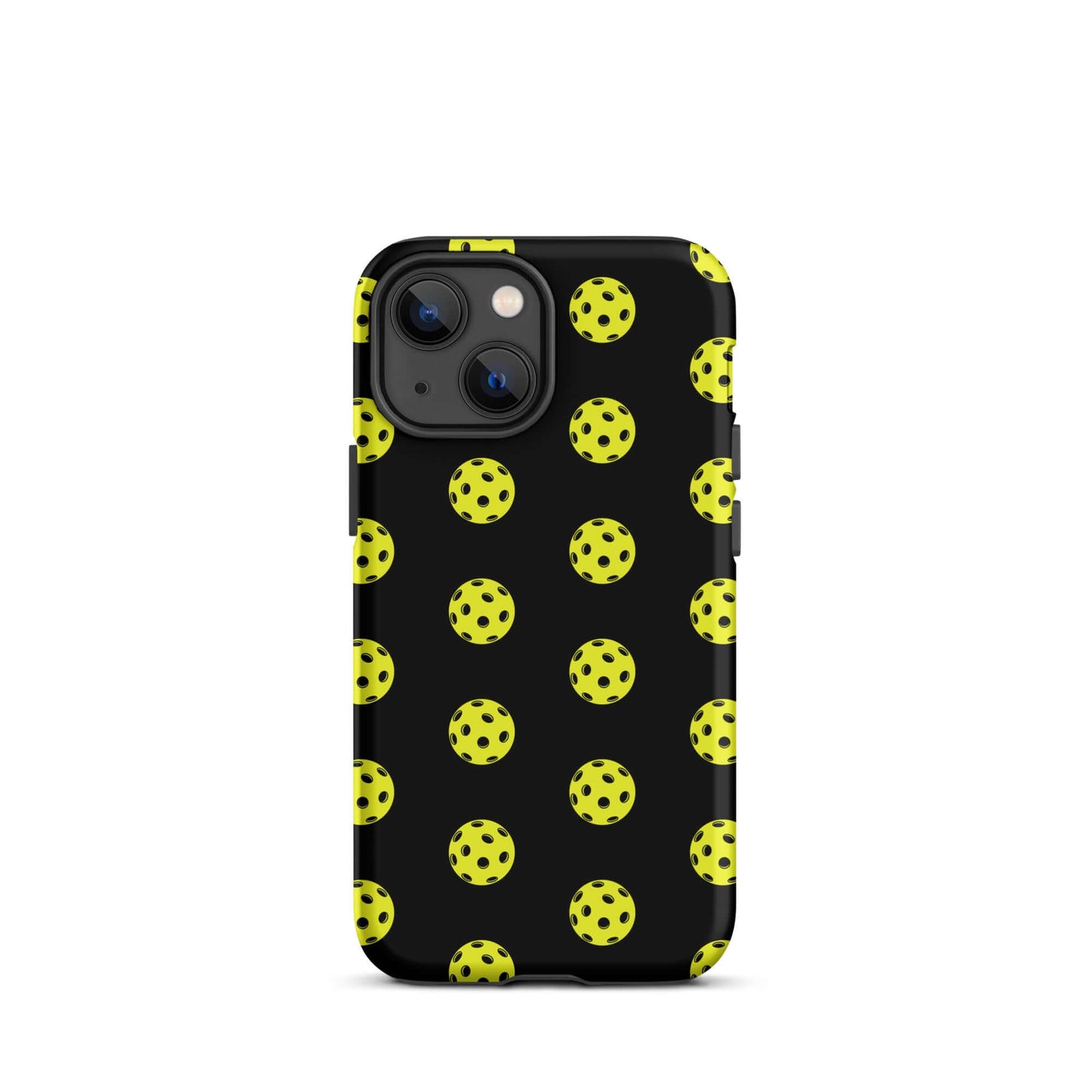 Phone Case featuring a playful pickleball pattern on a sleek black background for sporty style.