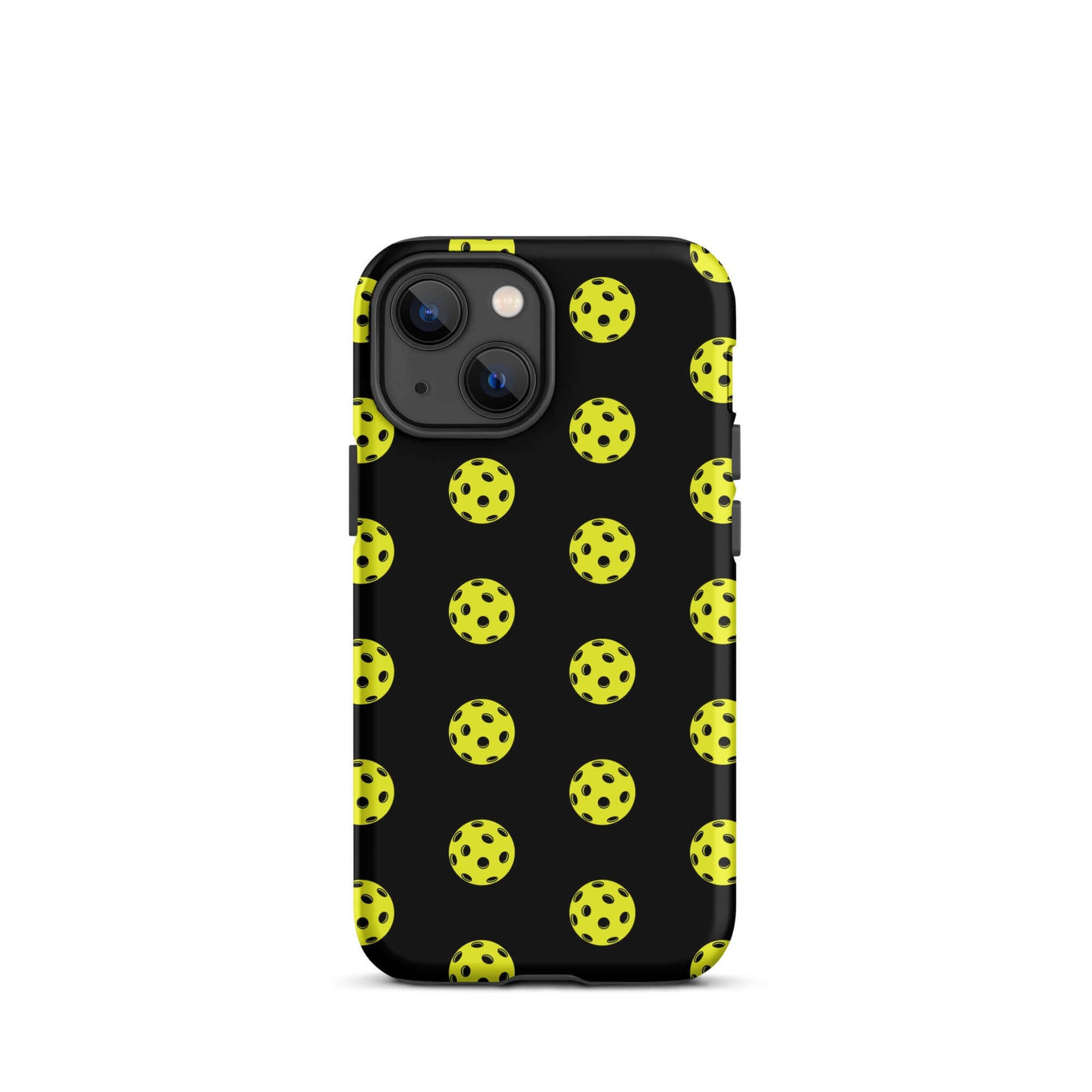 Phone Case featuring a playful pickleball pattern on a sleek black background for sporty style.