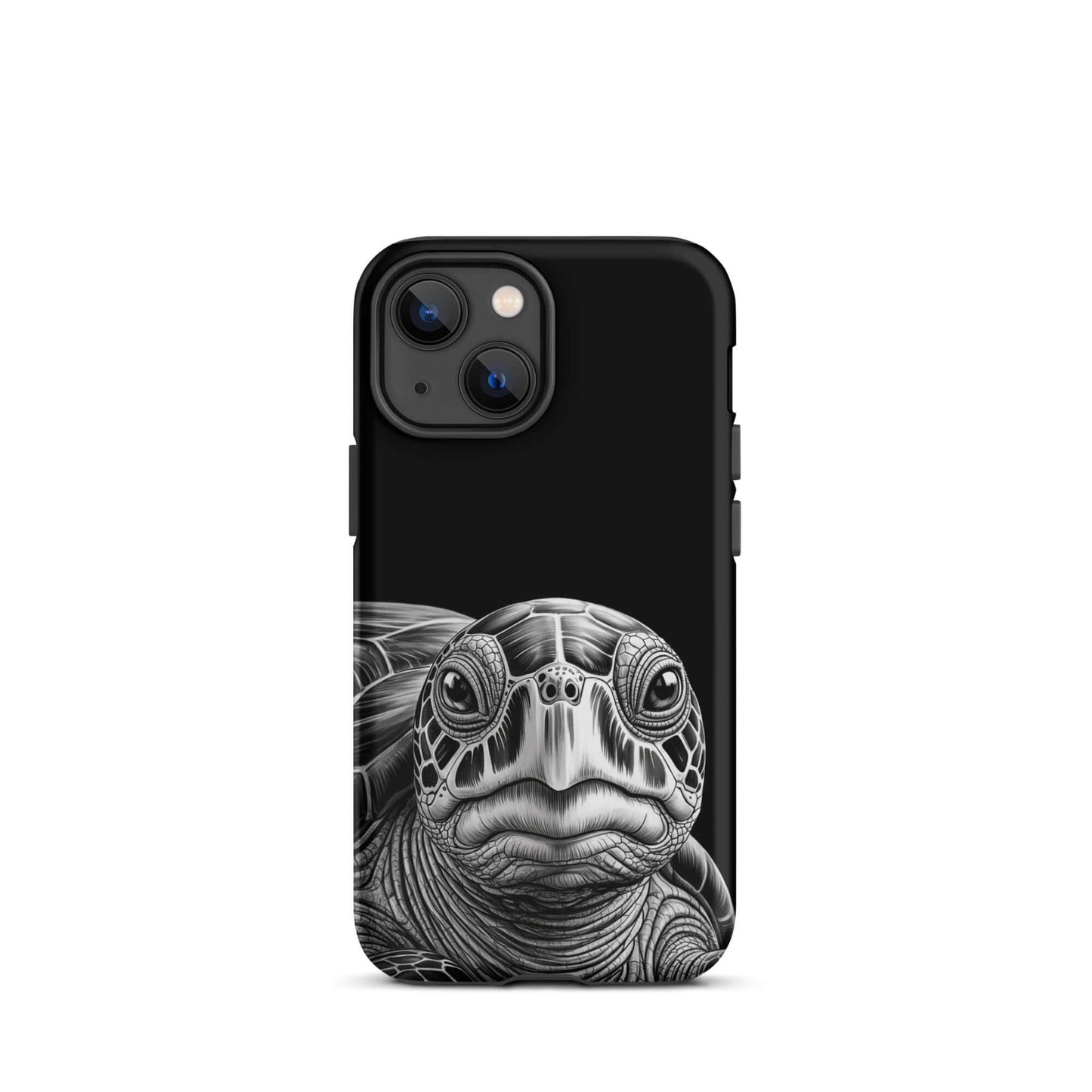 Phone Case for iPhone with black-and-white sea turtle art, featuring a detailed ancient turtle design for elegant protection.
