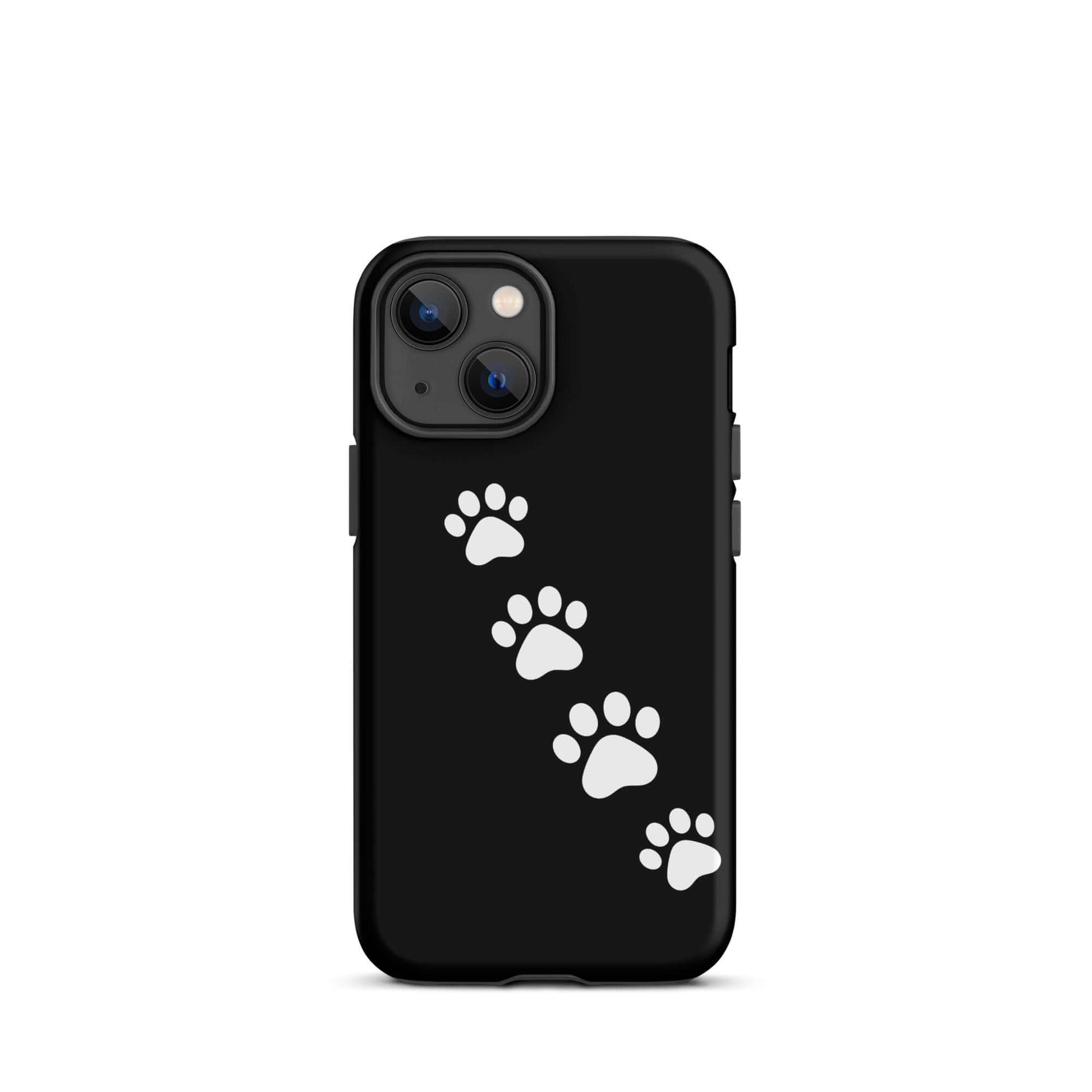 Phone case with white paw print trail design for iPhone, perfect for playful pet lovers seeking a modern and fun accessory.
