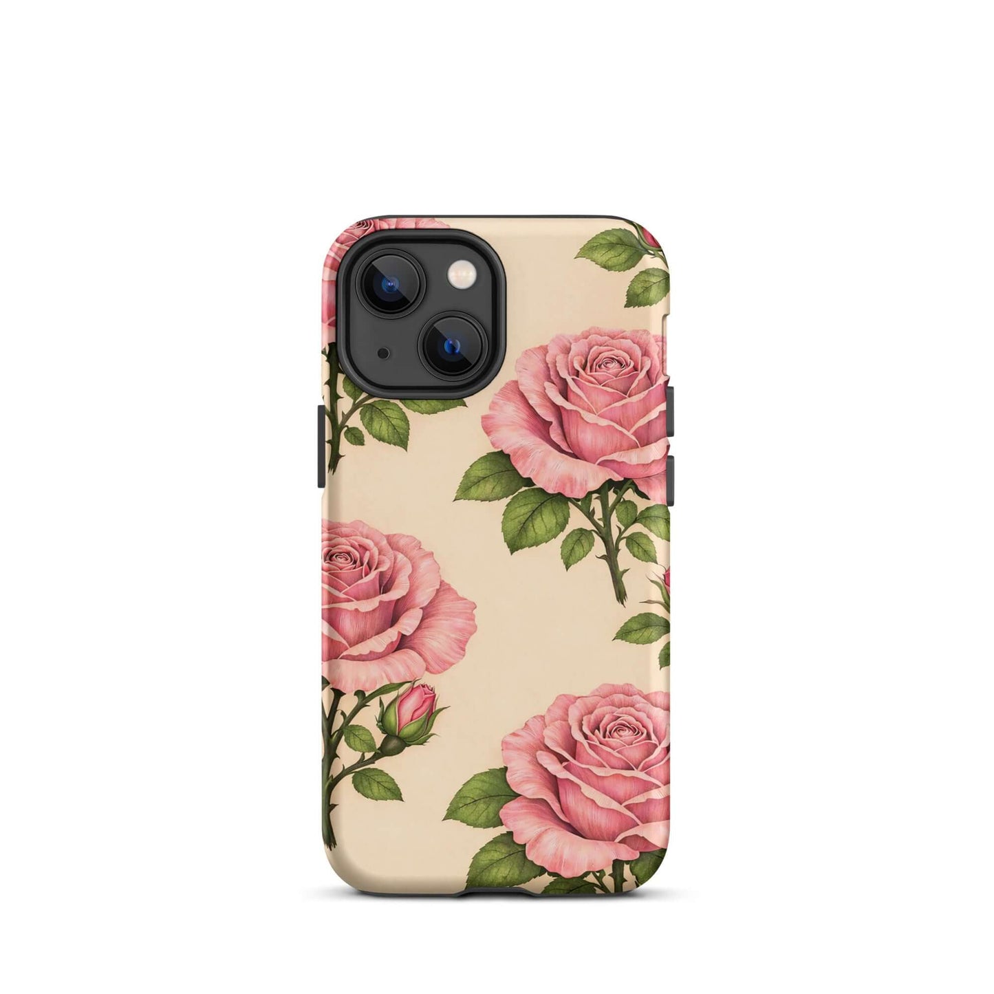Phone Case with pink rose design on a warm cream background for iPhone, combining floral beauty with protection.