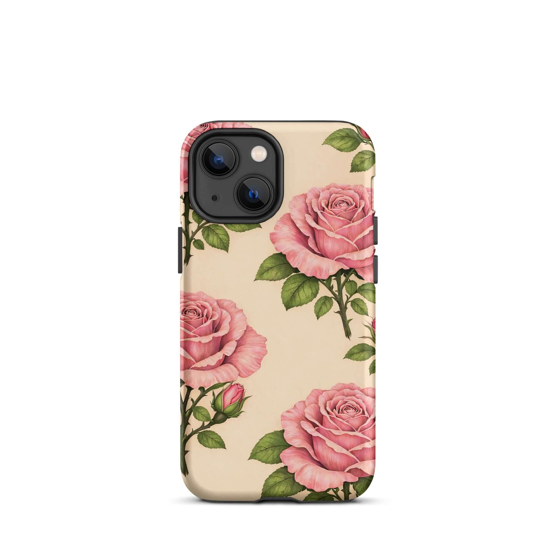 Phone Case with pink rose design on a warm cream background for iPhone, combining floral beauty with protection.