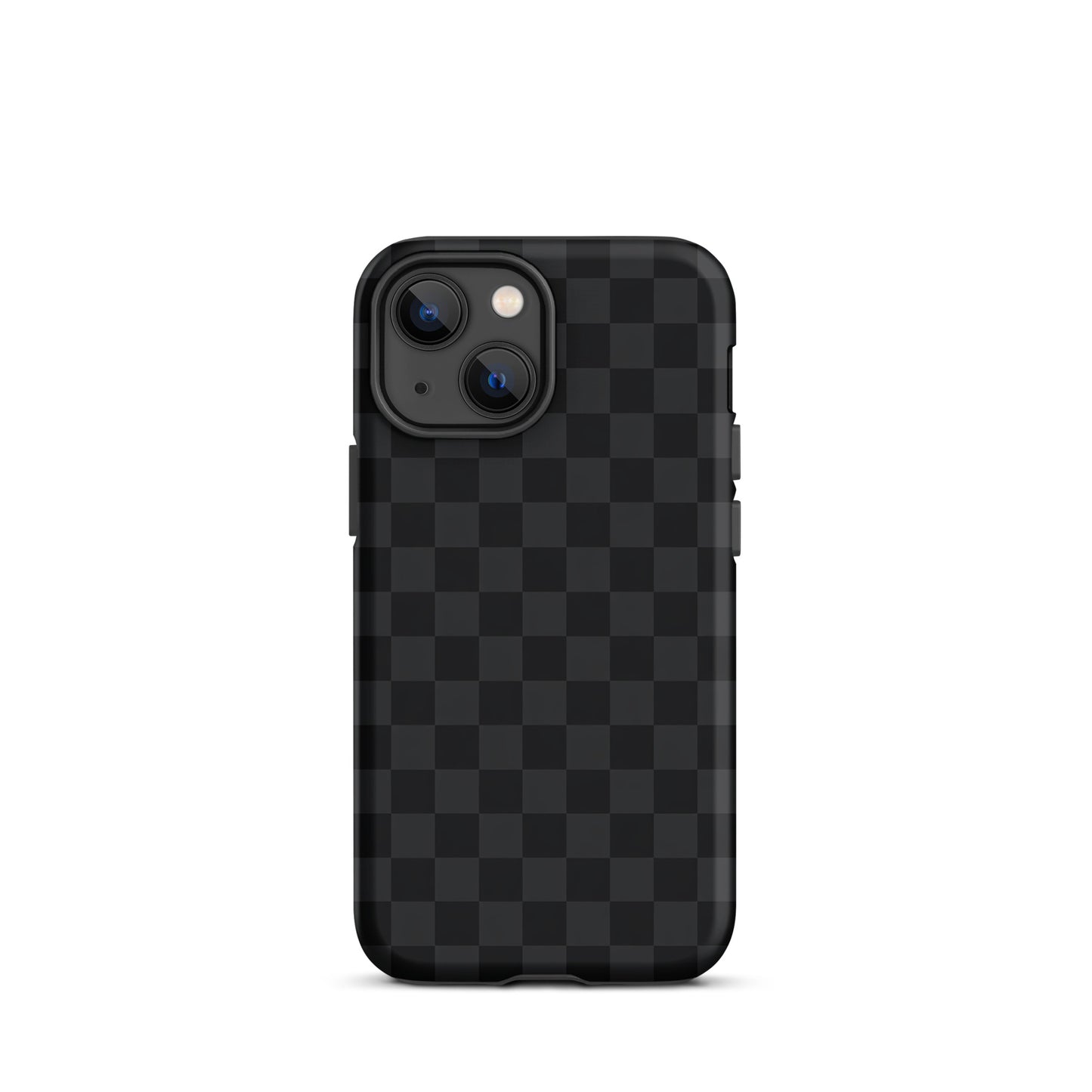 Phone Case for iPhone with black and charcoal checkered design, modern minimalist style.