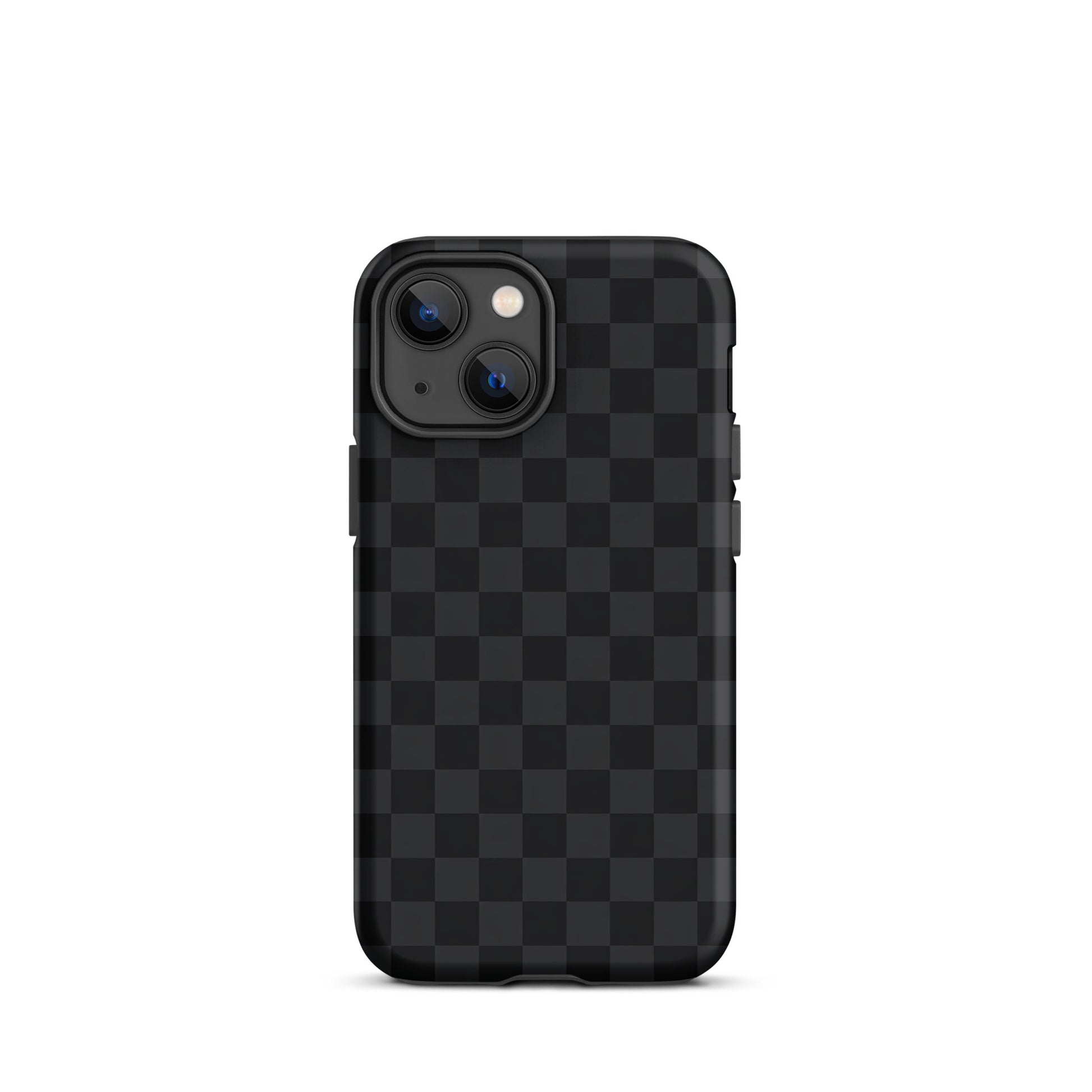 Phone Case for iPhone with black and charcoal checkered design, modern minimalist style.