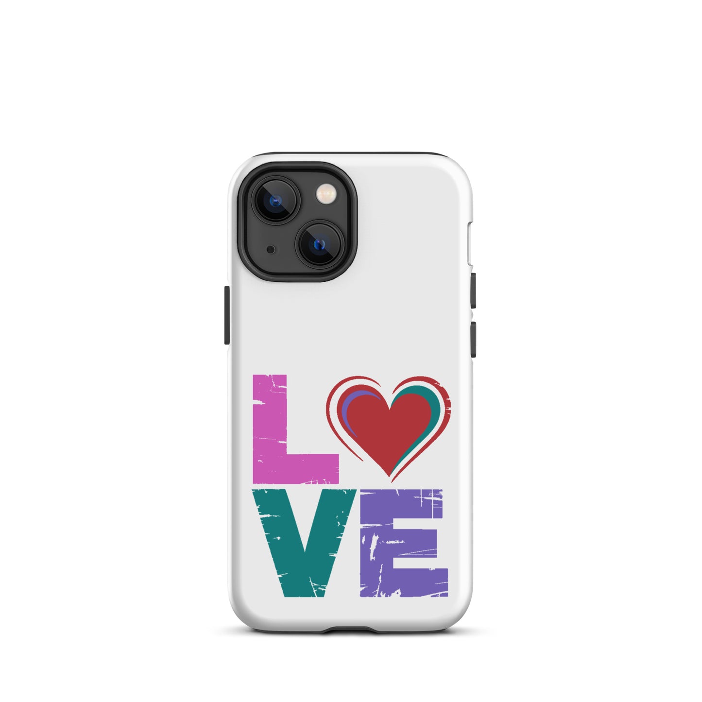 Love Dual Layer Tough Case for iPhones with heart design replacing 'o' in 'love', stylish and protective phone case.