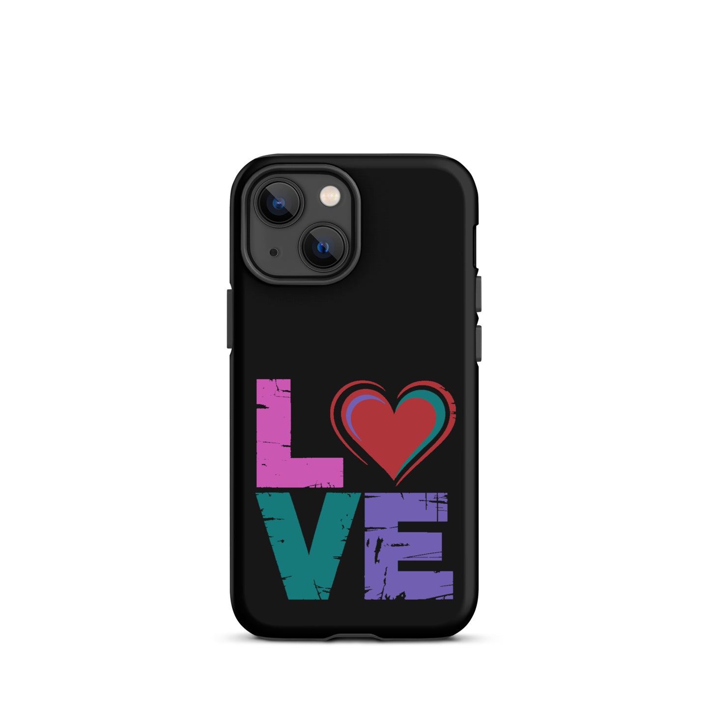 Love Dual Layer Tough Case for iPhones with colorful love heart design.