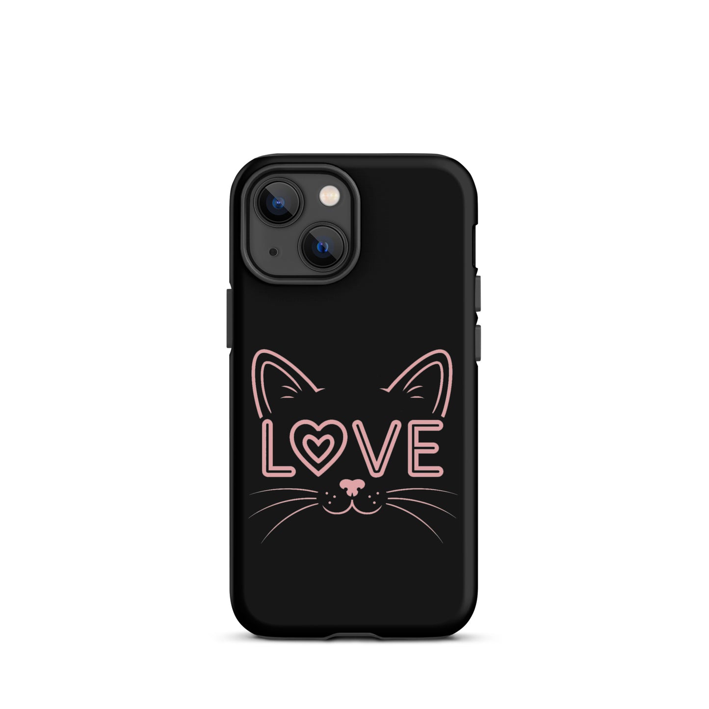 Cat Love phone case for iPhone featuring a minimalist cat face and love design
