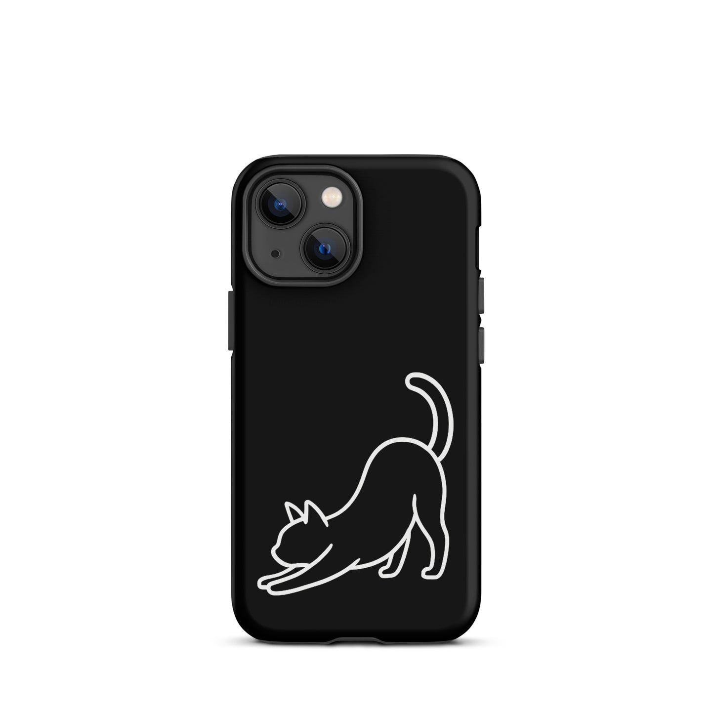 Phone Case with minimalist stretching cat design for iPhone, featuring impact protection and sleek feline artwork.