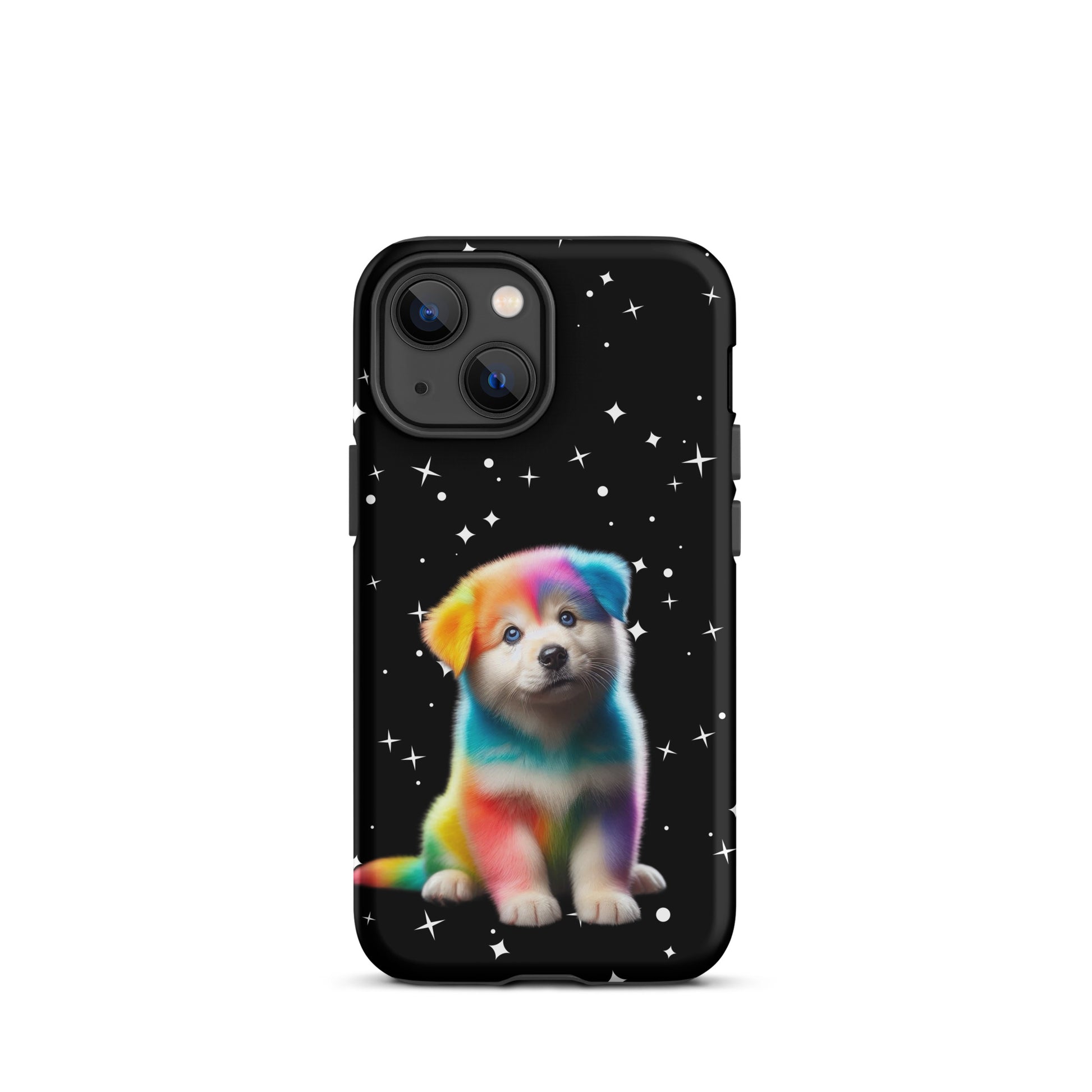 Phone Case with rainbow puppy and starry night design for iPhone protection