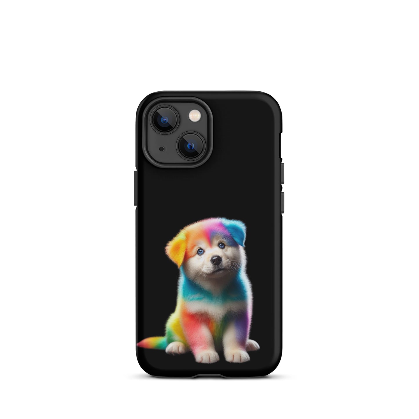 Phone Case for iPhone with rainbow puppy design and night sky background, featuring vibrant colors and cosmic sparkle, protective cover