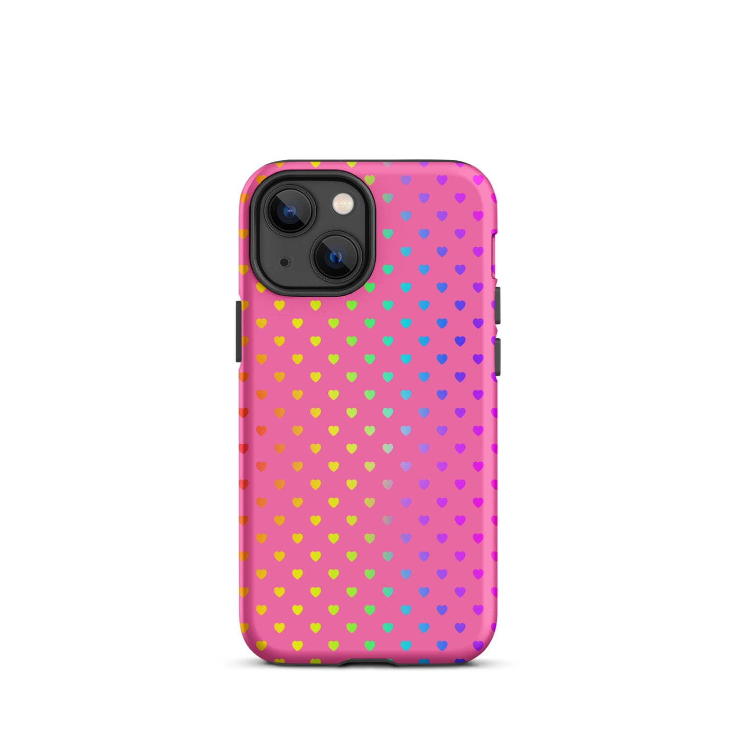 Phone Case for iPhone with cute rainbow hearts on pink backdrop, cheerful and vibrant design.