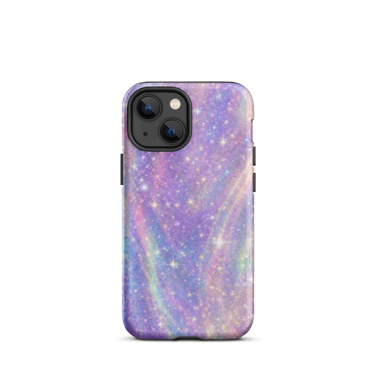 Phone Case for iPhone in cosmic dream swirl with pastel purples, pinks, blues, and golden sparkles, creating a galactic appearance.