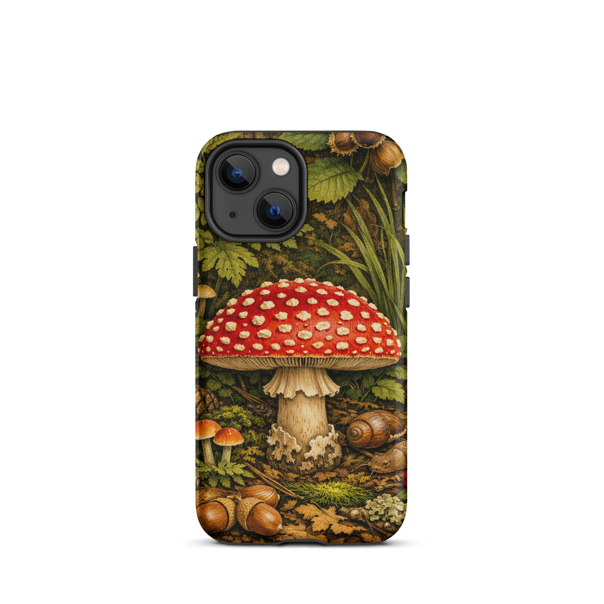 Phone Case featuring Amanita muscaria mushroom design in lush forest setting for iPhone.