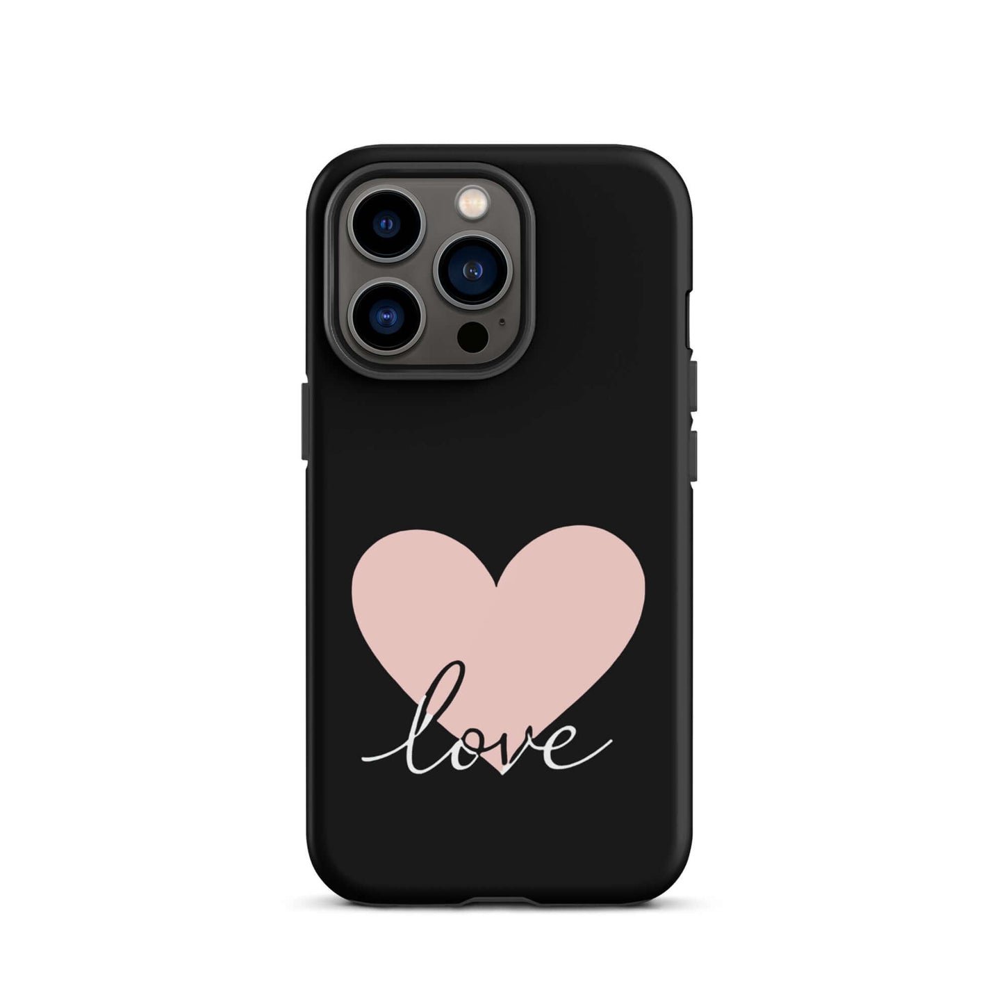 Phone Case for iPhone featuring heart and script 'love' design in minimalist style.