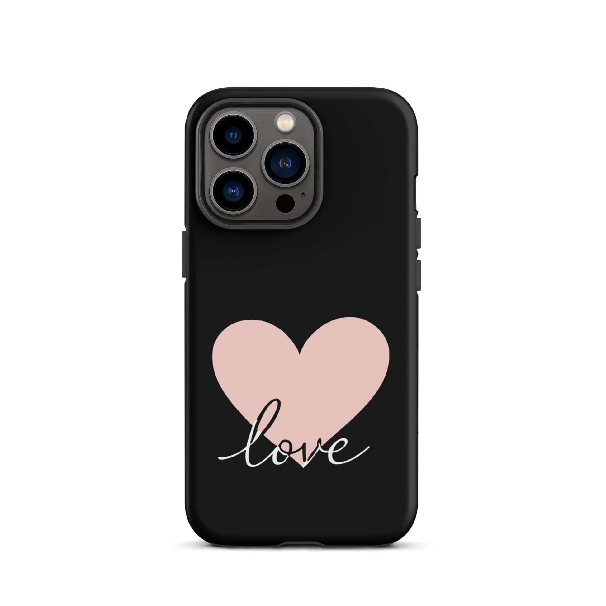 Phone Case for iPhone featuring heart and script 'love' design in minimalist style.