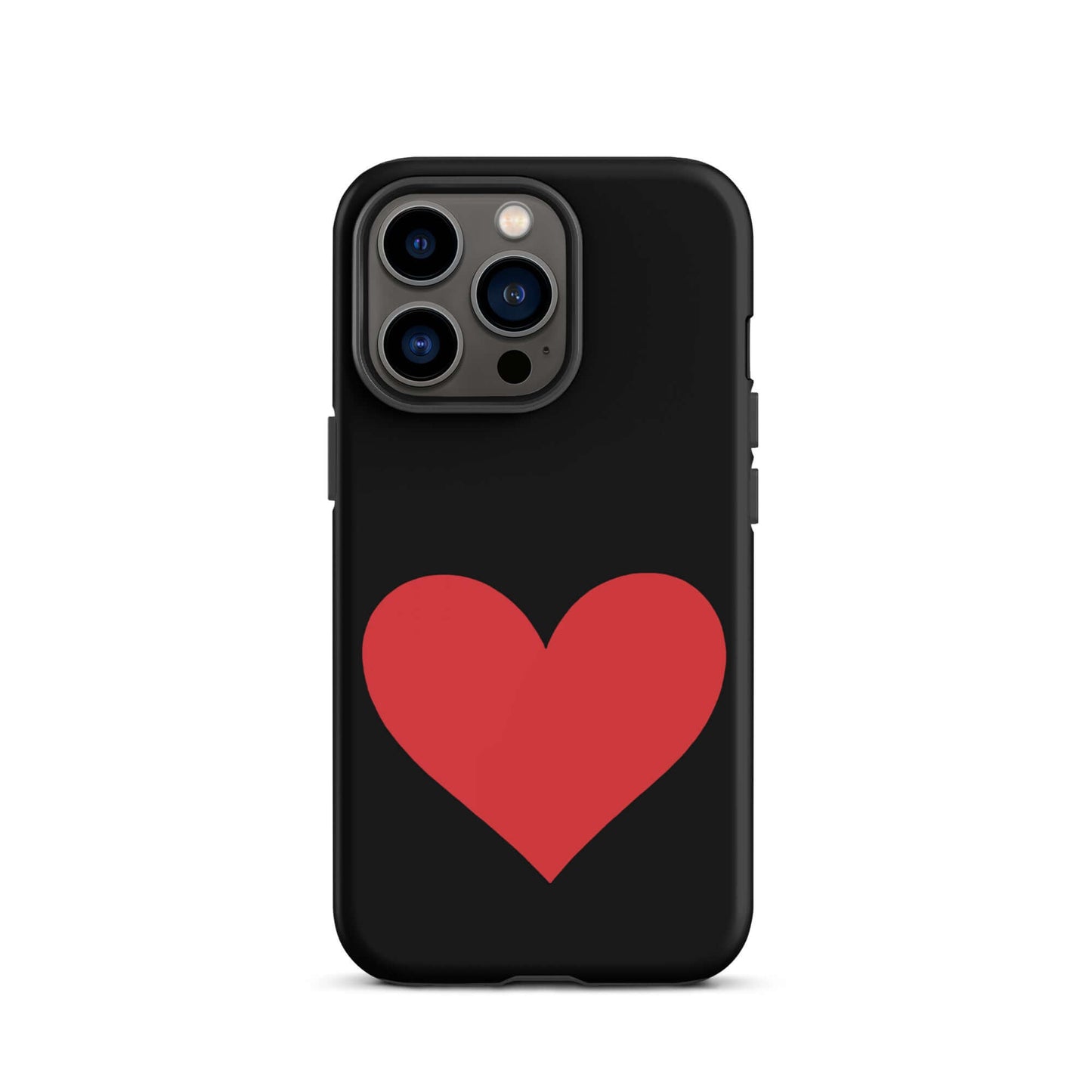 Phone Case for iPhone featuring a bold red heart graphic on a sleek black background.