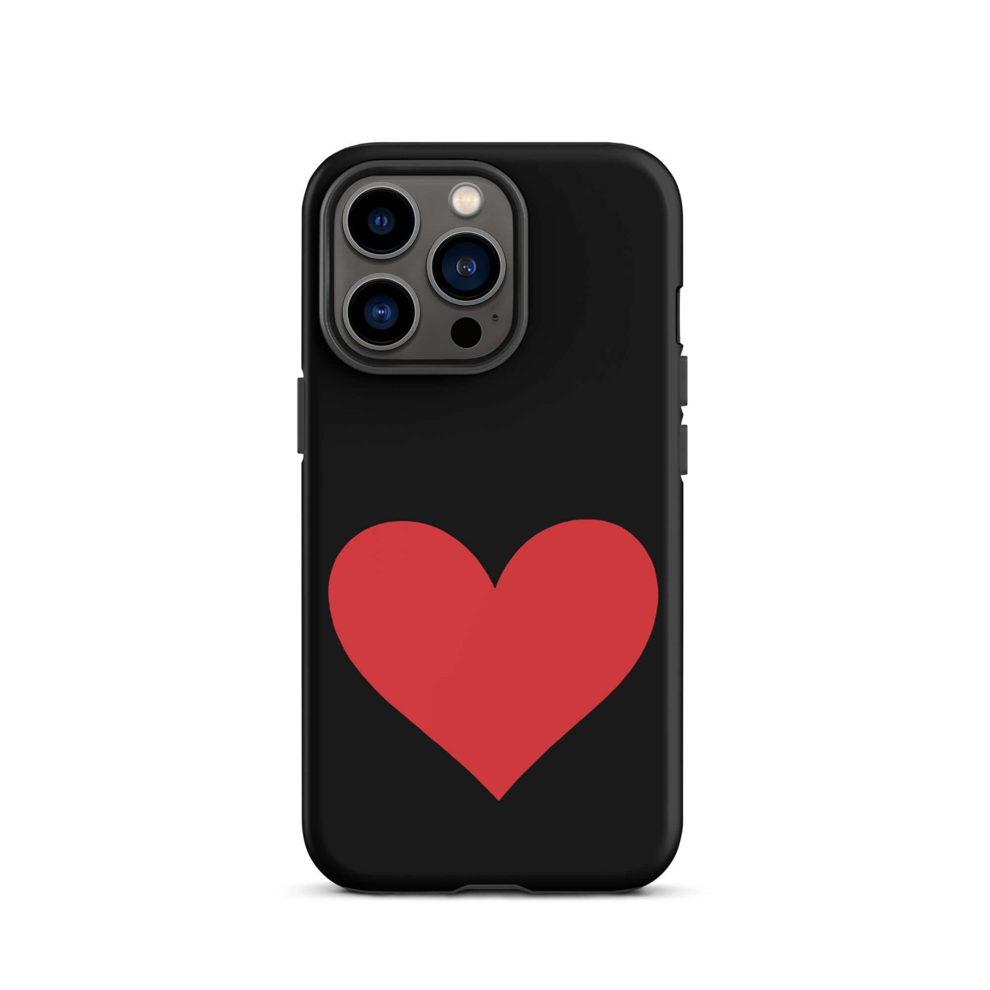 Phone Case for iPhone featuring a bold red heart graphic on a sleek black background.